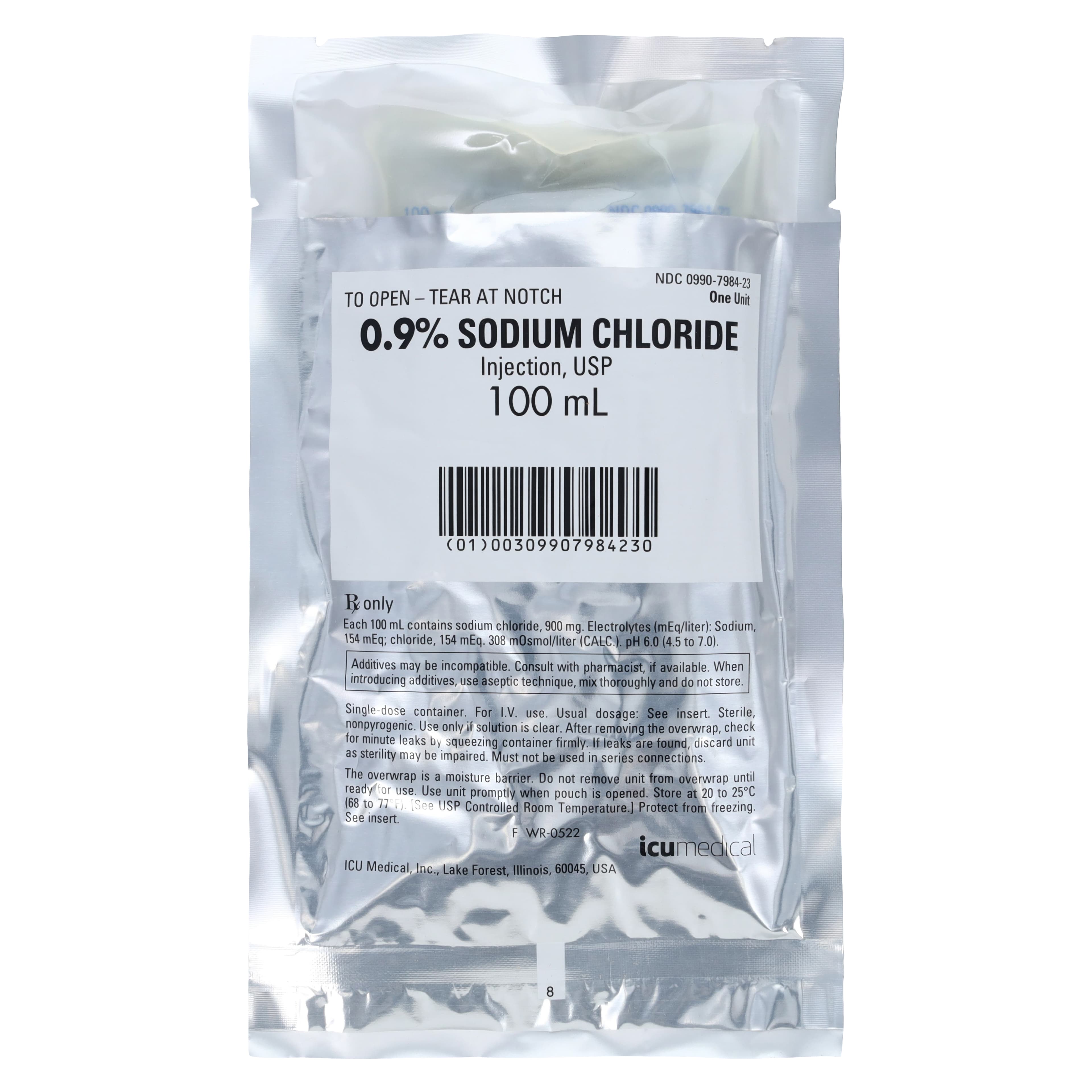Sodium Chloride 0.9% Injection Solution, 100 mL IV Bag, DEHP-Free, 48/Case thumbnail 2