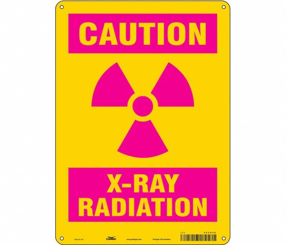 Caution X-Ray Radiation Sign, Vinyl, 14" x 10", Adhesive Surface, Non-Retroreflective - Sign Caution X-Ray Radiation - Image 1