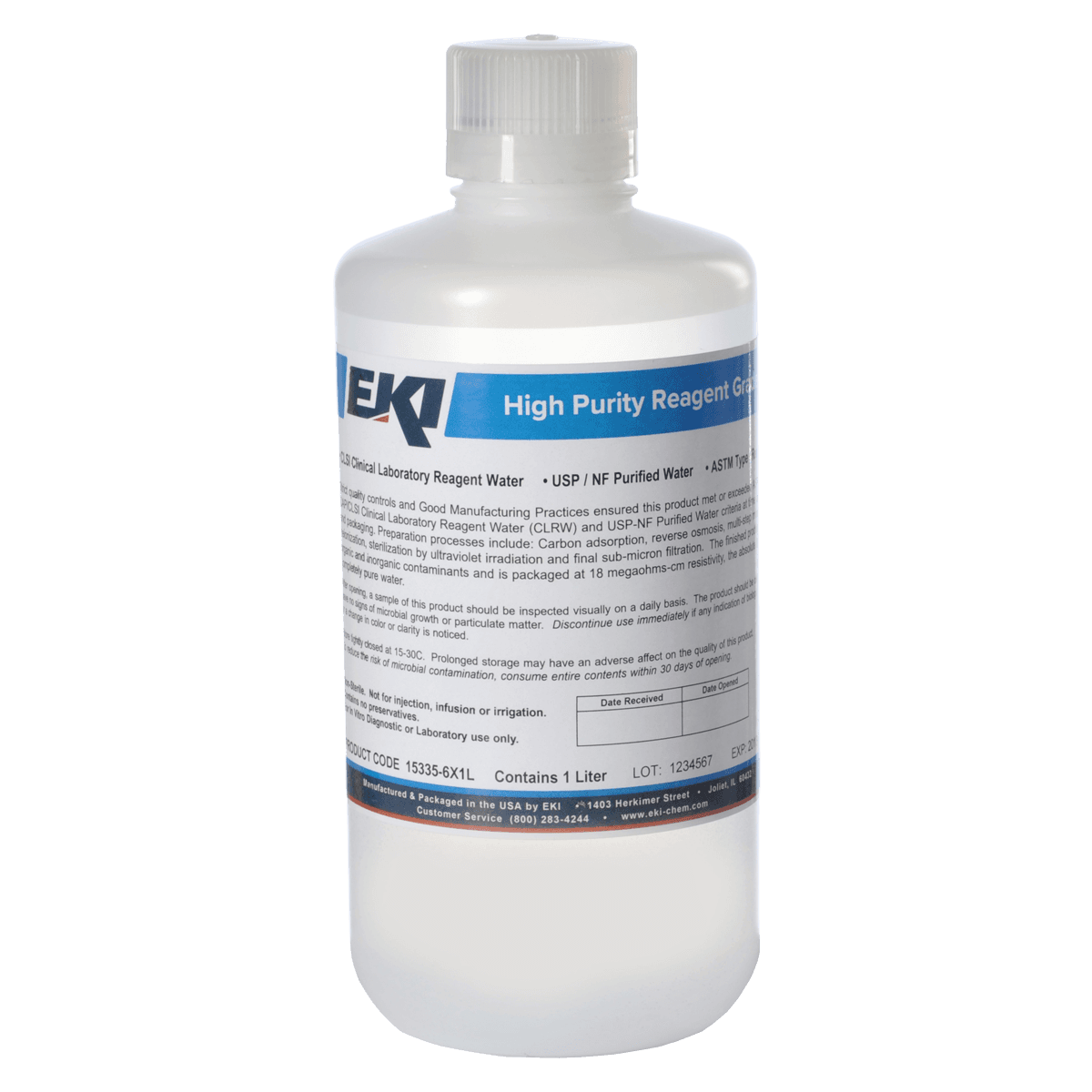 Ek Industries High Purity Deionized Water, 1L Bottle, 6/Case - Water Deionized High Purity - Image 1