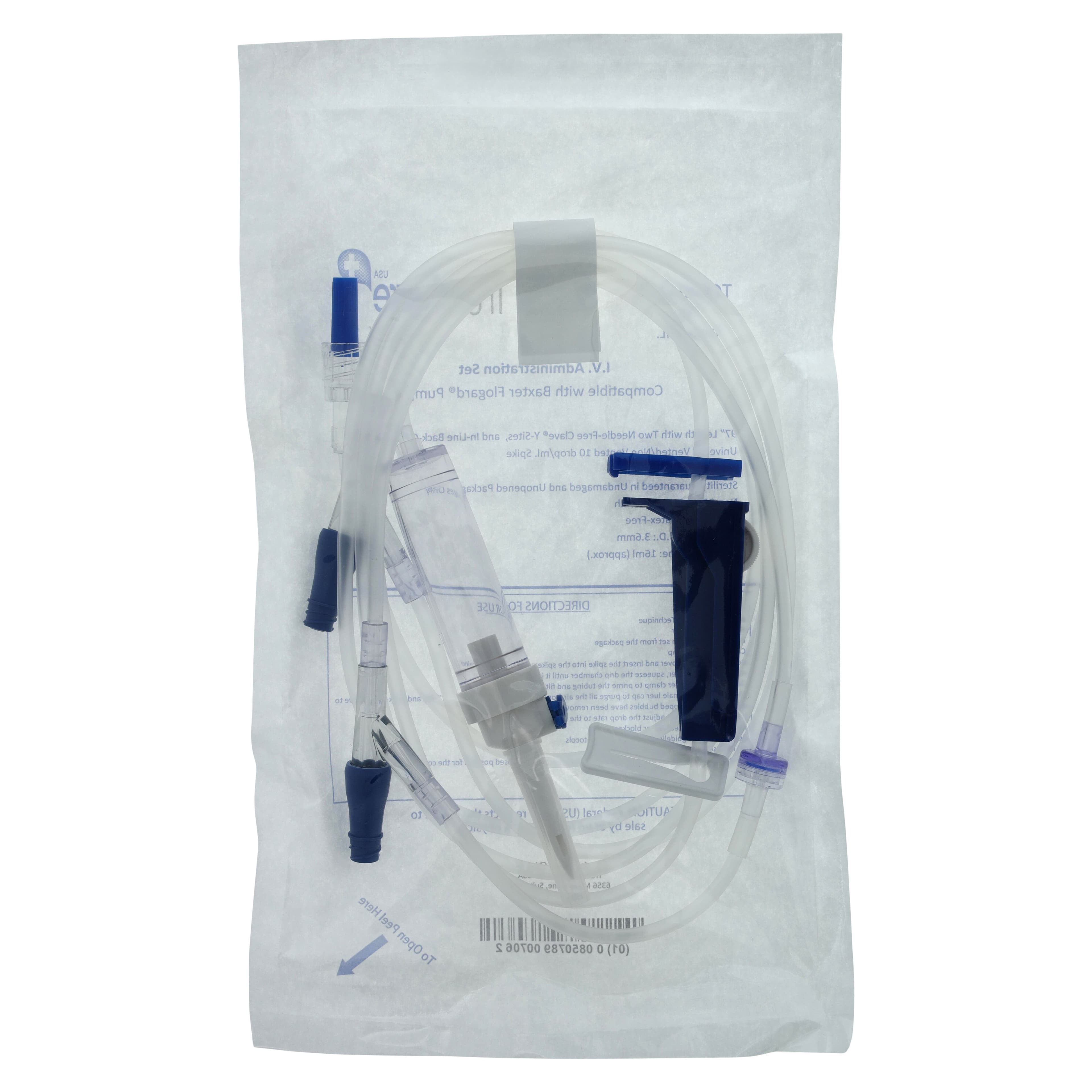 Truecare Biomedix Infusion Administration Set, Needle-Free Clave Y-Injection Site, 10 Drops/mL, 97" Tubing with 14" & 80" Ports, 50/Box thumbnail 4