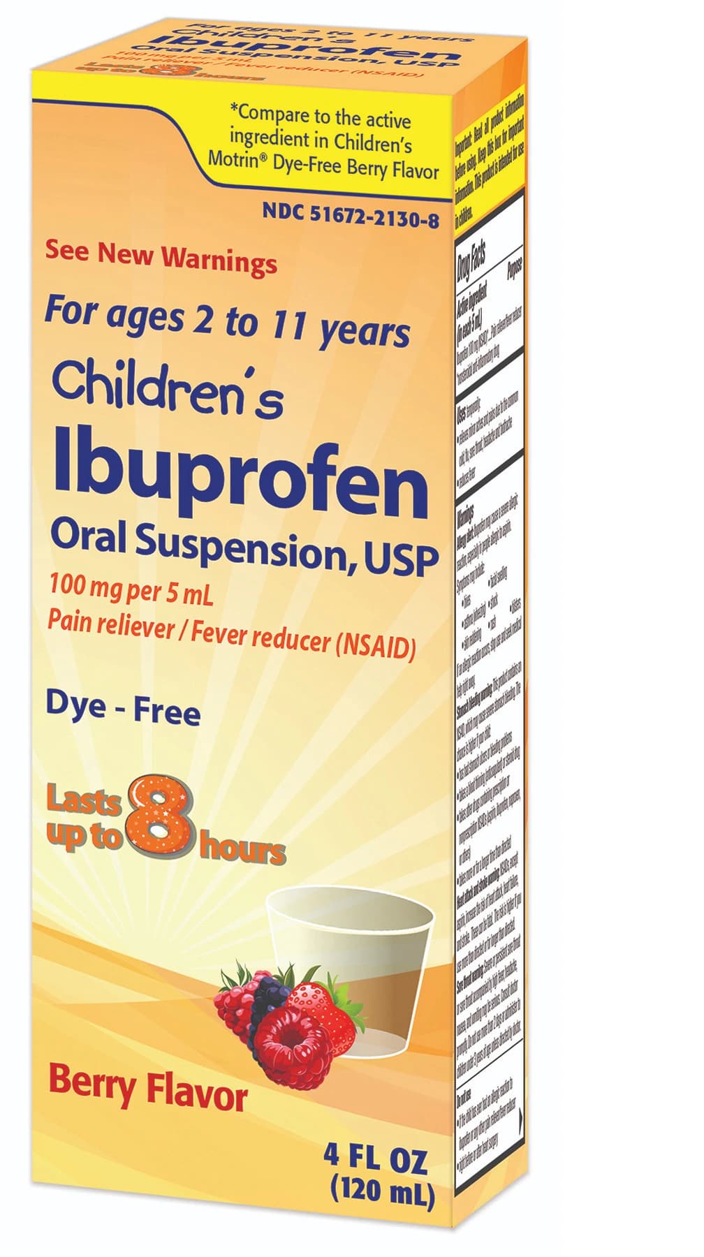 Ibuprofen Children's Oral Suspension, Berry Flavor, Dye-Free, 100mg/5mL, 120mL/Bottle - Ibuprofen Child Susp Berry D/F - Image 1