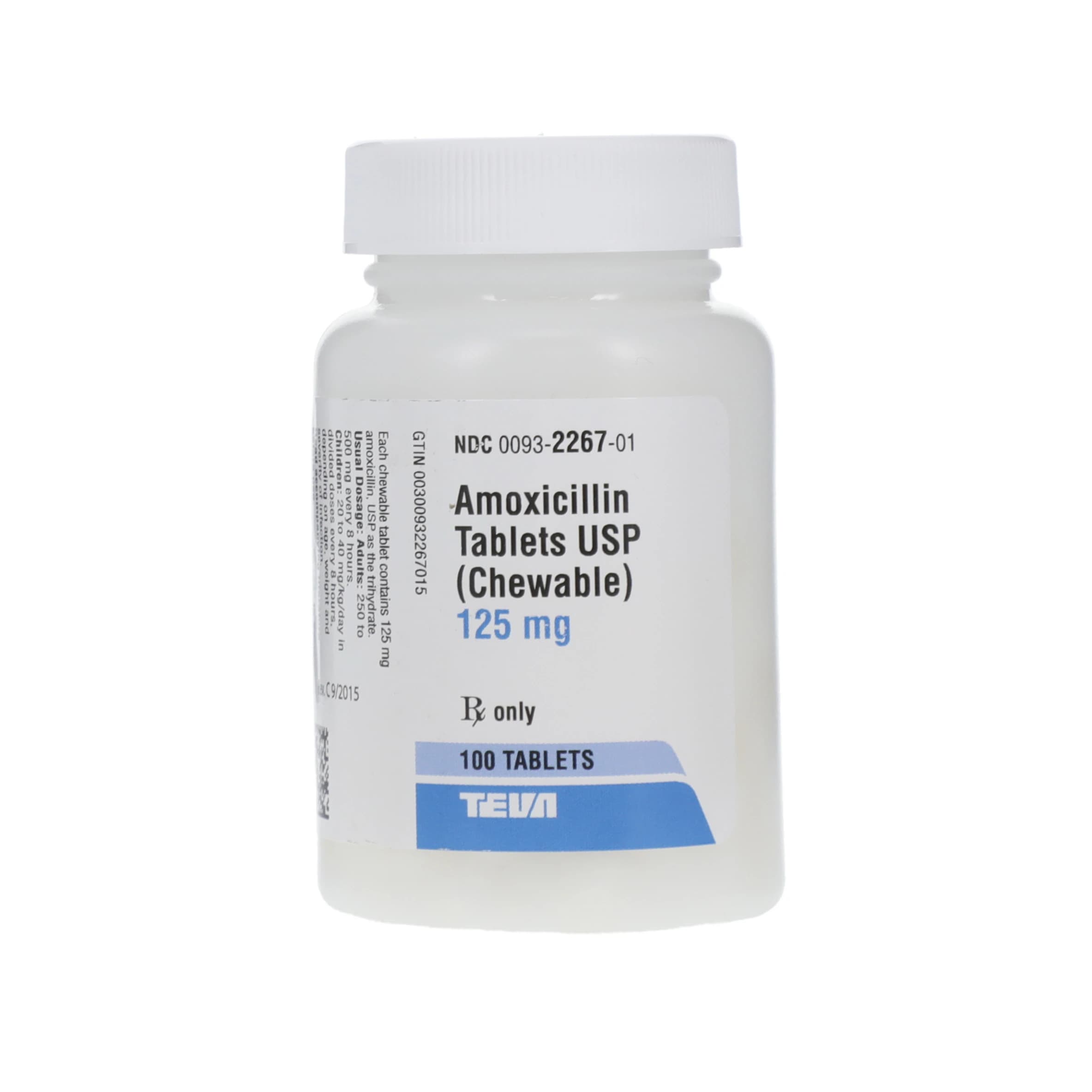 Amoxicillin Chewable Tablets, 125mg, 100/Bottle, Teva Pharmaceuticals - Amoxicillin Tablets Chewable - Image 1