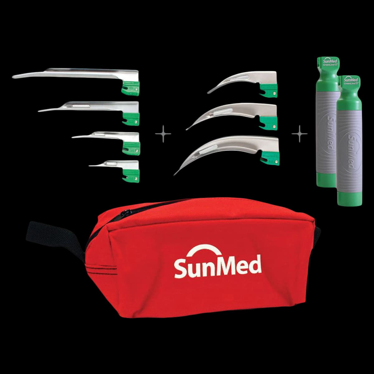 SunMed GreenLine/D Fiber Optic Laryngoscope Kit with Pouch, LED Disposable - Laryngoscope Kit w/ Pouch - Image 1