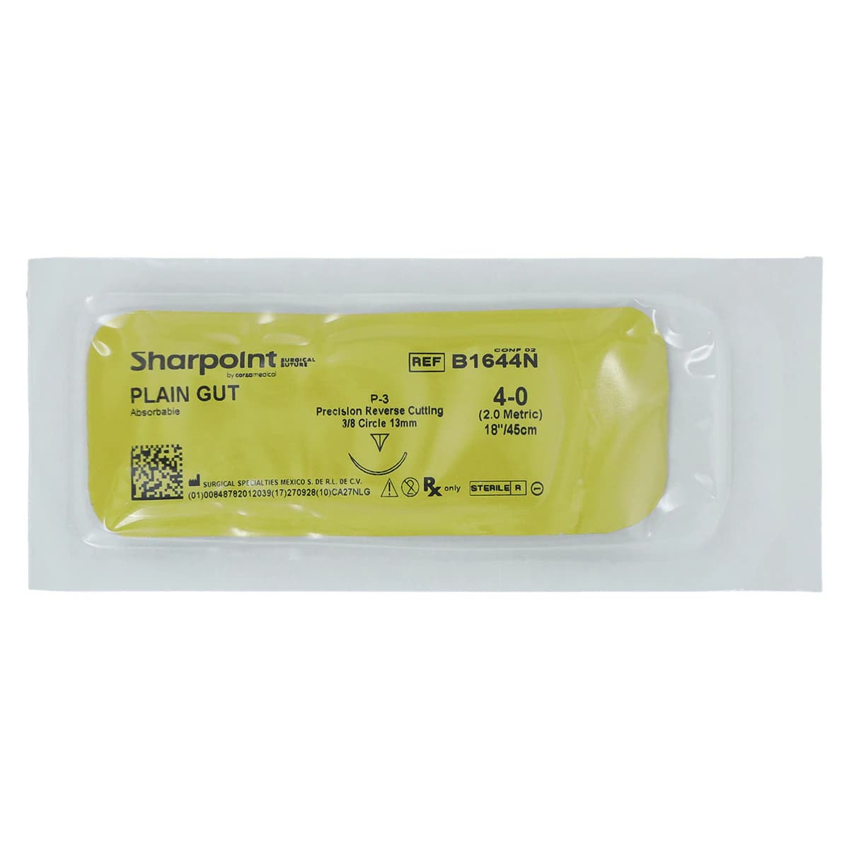 Sharpoint Plus Plain Gut Suture, 4-0, 18" (45cm), Reverse Cutting, 1/2 Circle 26mm, Natural, 12/Box thumbnail 3