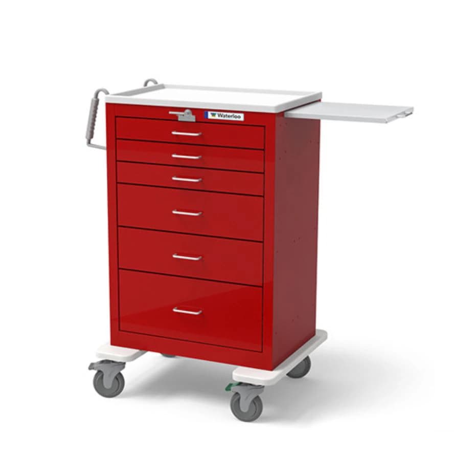 Waterloo Healthcare Crash Cart, Steel, X-Tall, 6 Drawer, Lever Lock, 5" Casters with 1 Locking Wheel - Cart Crash Steel X-Tall 6 Drwr - Image 1