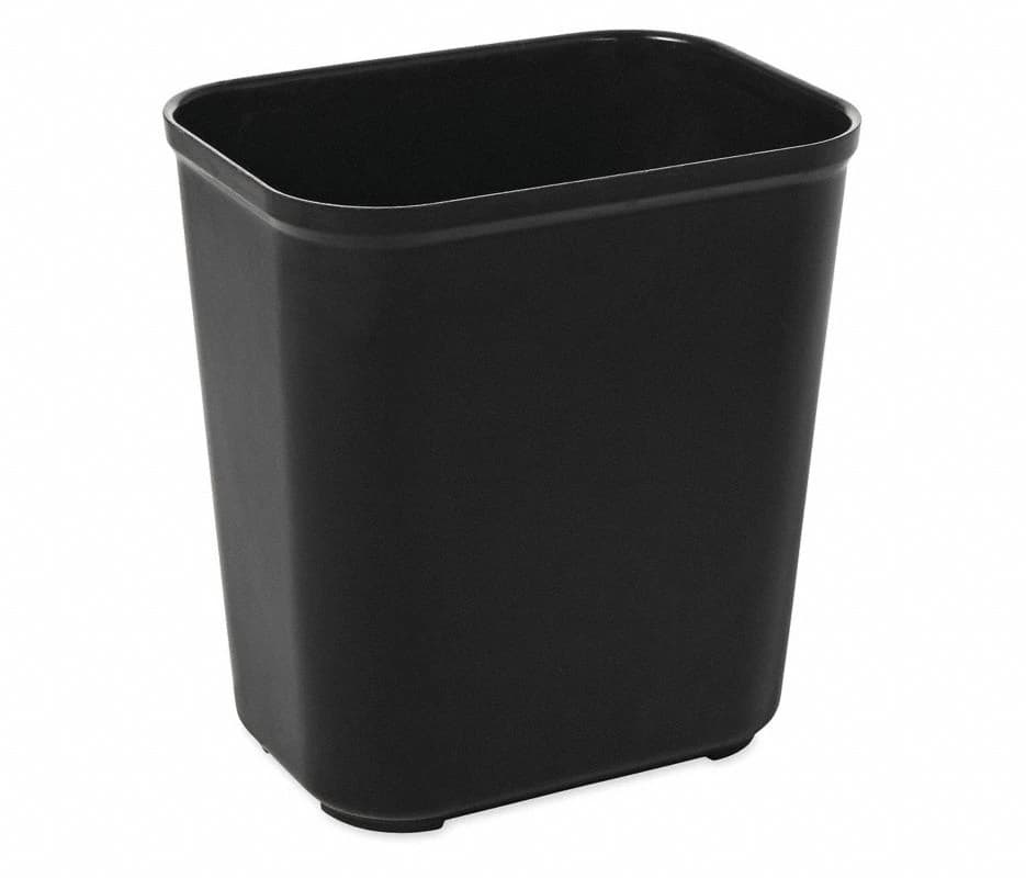 Fire-Resistant Resin Wastebasket, 28 qt, Black, Rectangular, No Lid, 6/Case - Wastebgasket Fire Resistant - Image 1