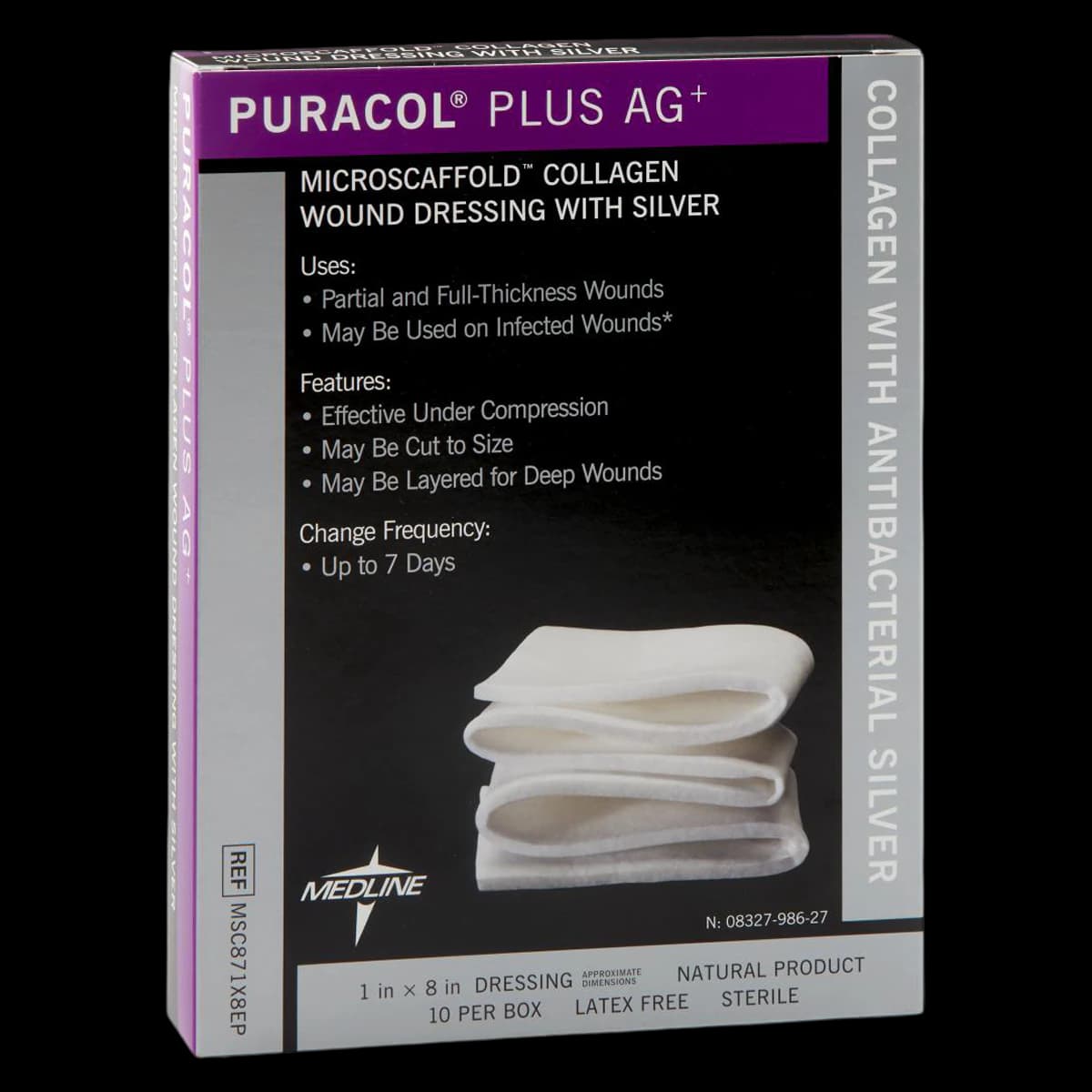 Puracol Plus AG+ Collagen Wound Dressing, 1" x 8", Sterile, Flat Rope, Non-Adhesive, Latex-Free - Dressing Collagen Puracol AG+ - Image 1