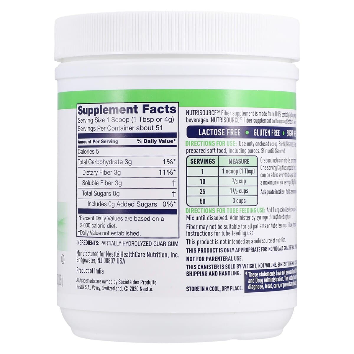 NutriSource Fiber Unflavored Powder Supplement, 7.2 oz Canister, 4/Case thumbnail 2
