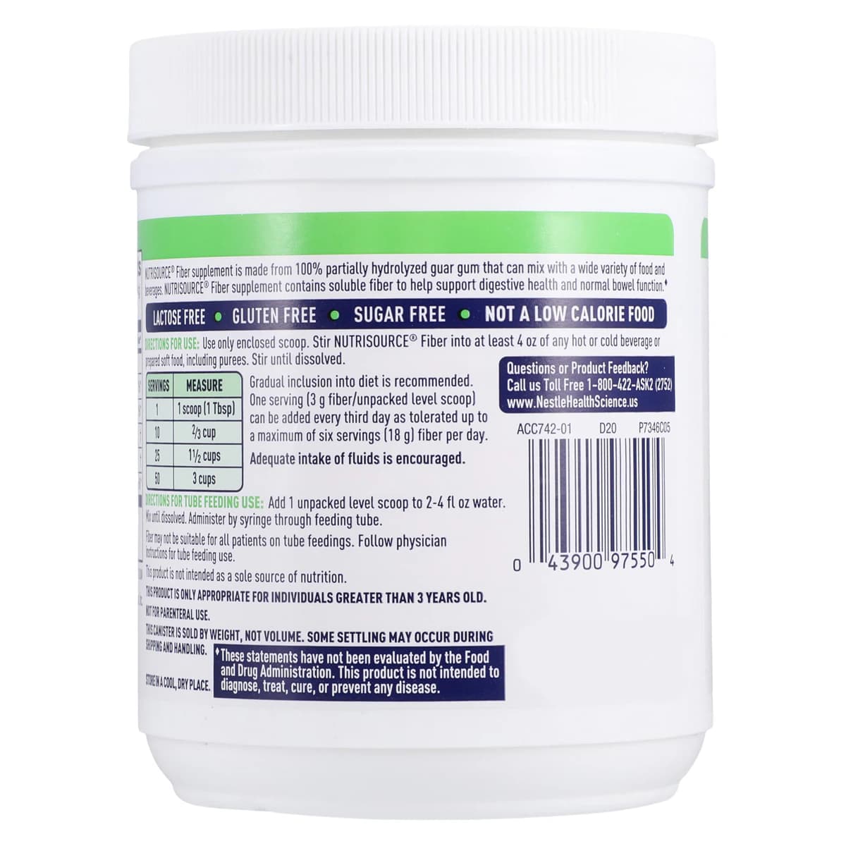 NutriSource Fiber Unflavored Powder Supplement, 7.2 oz Canister, 4/Case thumbnail 3