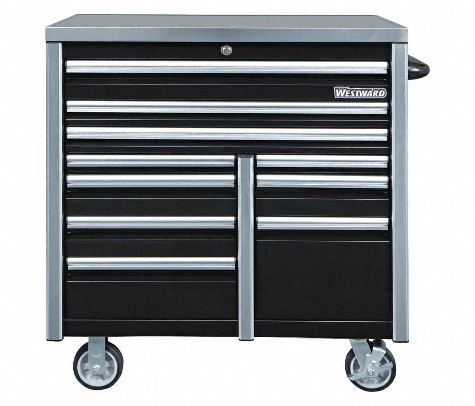 Grainger Industrial Rolling Tool Cabinet, 10 Drawers, Black, 42x24x46-3/16" - Cabinet Tool Rolling 10 Drawer - Image 1