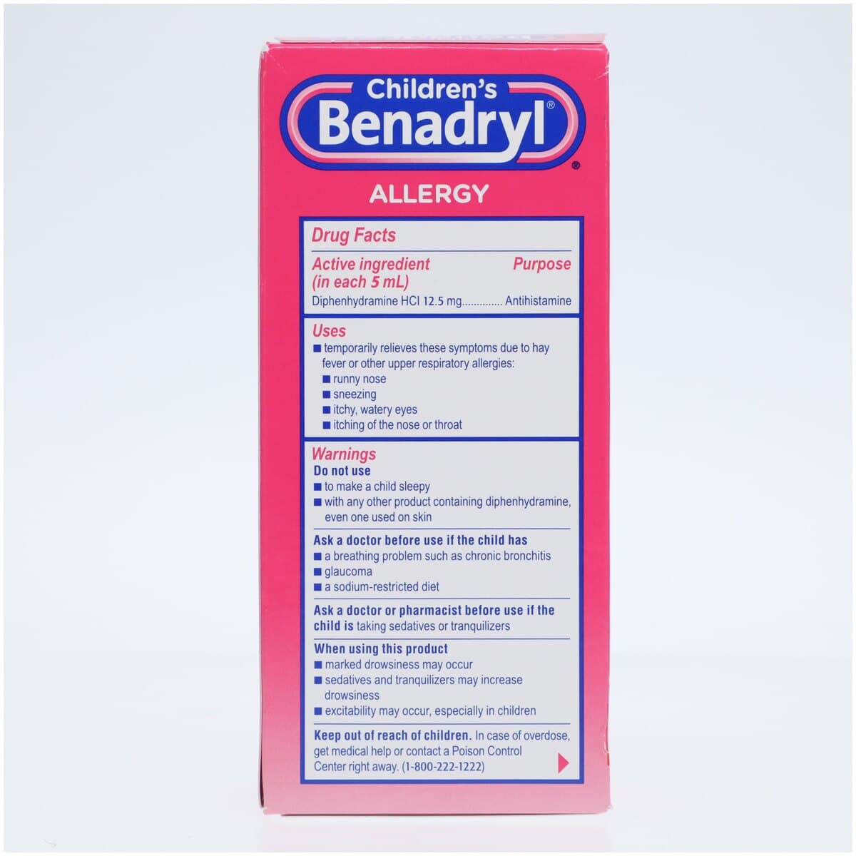 Benadryl Children's Allergy Liquid, 12.5 mg/5 mL, Cherry Flavor, 8 oz Bottle thumbnail 5