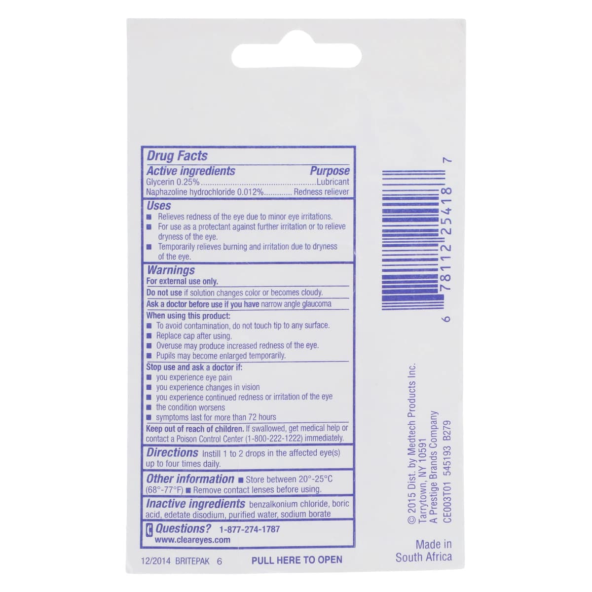 Clear Eyes Redness Relief Eye Drops, 6 ml Bottle thumbnail 2