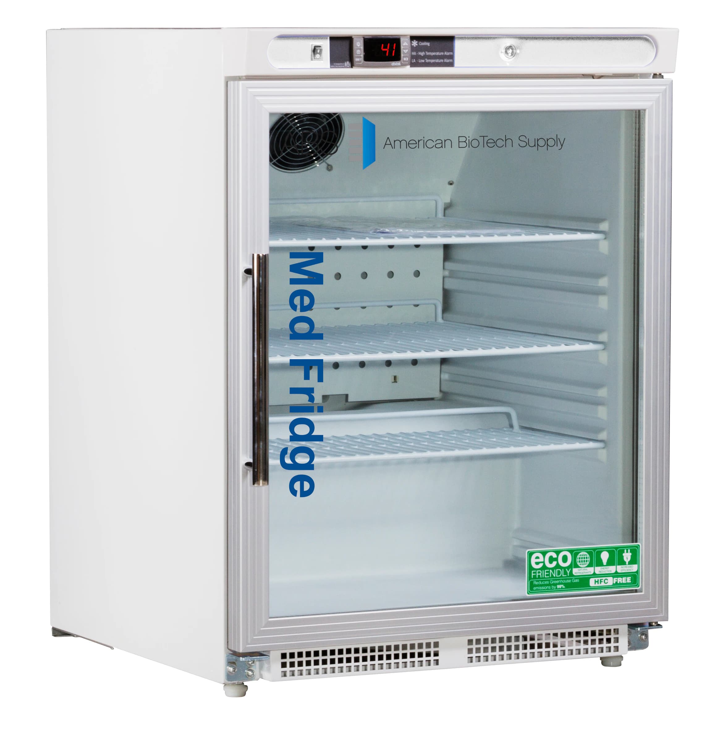 American Biotech Supply Pharmacy Refrigerator, 4.6 cu ft, Glass Door, Right Hinge, 2 to 8°C, Cycle Defrost - Fridge Pharma Undrcntr Rgt Hng - Image 1