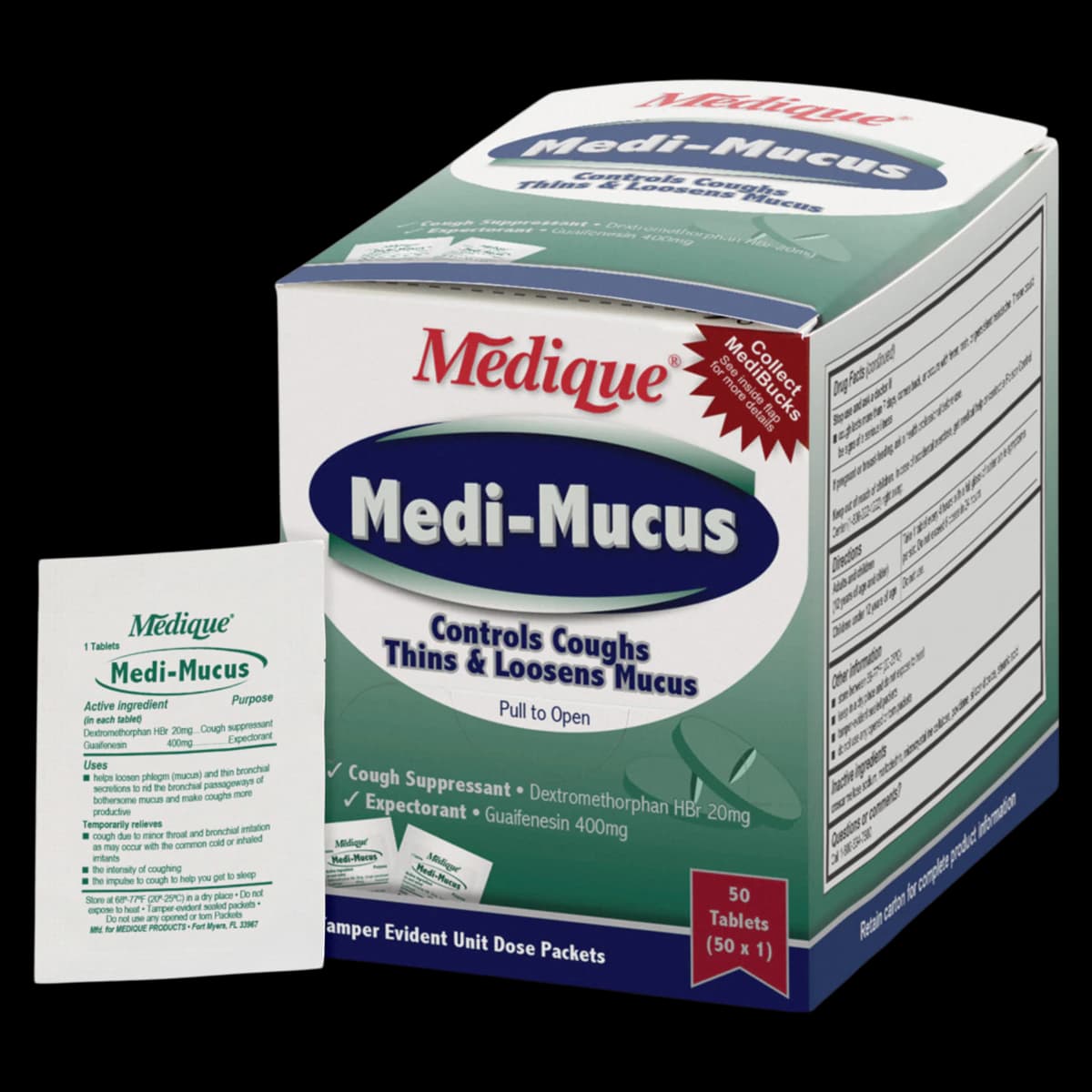 Medique Medi-Mucus Cough/Cold Tablets, 20mg/400mg, 50 per Carton thumbnail 2