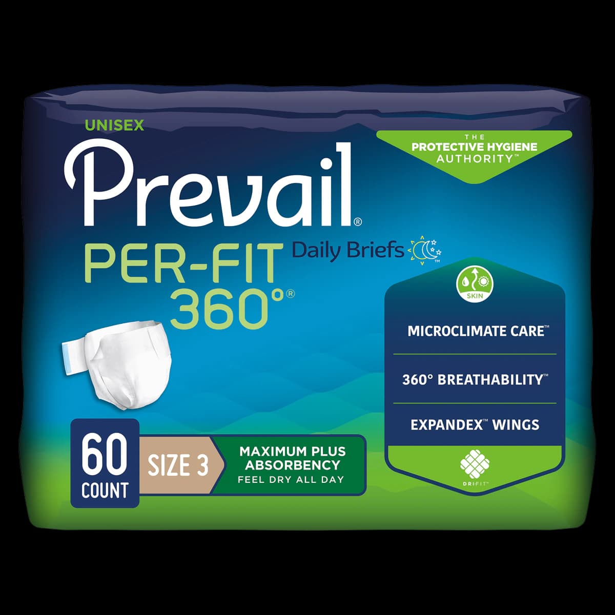 Prevail Per-Fit 360 Incontinence Brief, Unisex, XL (58-70" Waist), Heavy Absorbency, Beige, 60/Case - Brief Incontinence Adult Sz 3 - Image 1