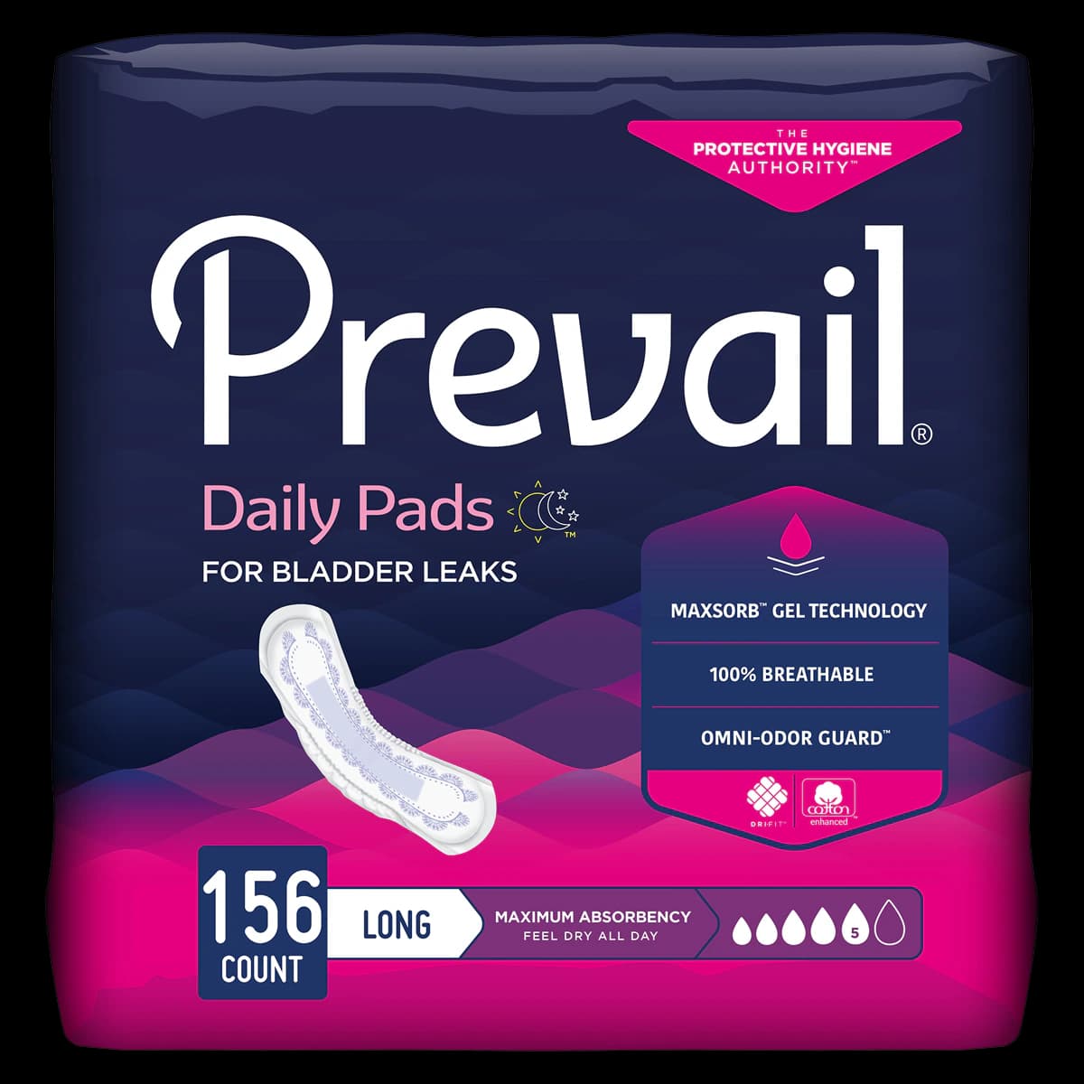 Prevail Bladder Control Pad, Ultra Plus Absorbency, Heavy, 13" Long, White, 39/Pkg, PV-915 - Pad Bladder Control Max Long - Image 1