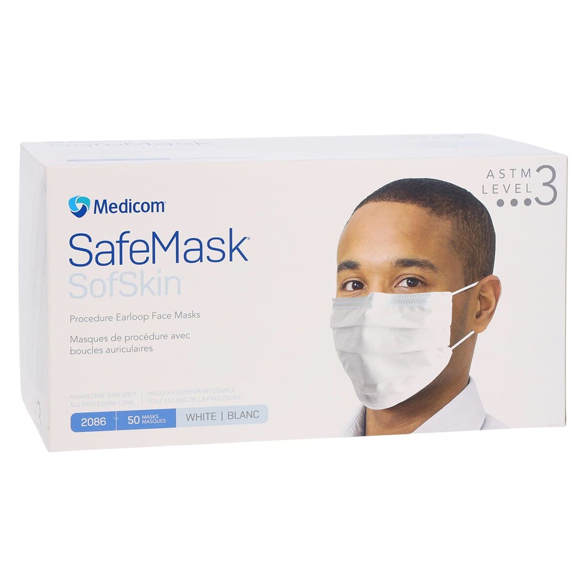 Medicom SafeMask SofSkin Earloop Face Mask, ASTM Level 3, White, 50/Box, 2086 thumbnail 4