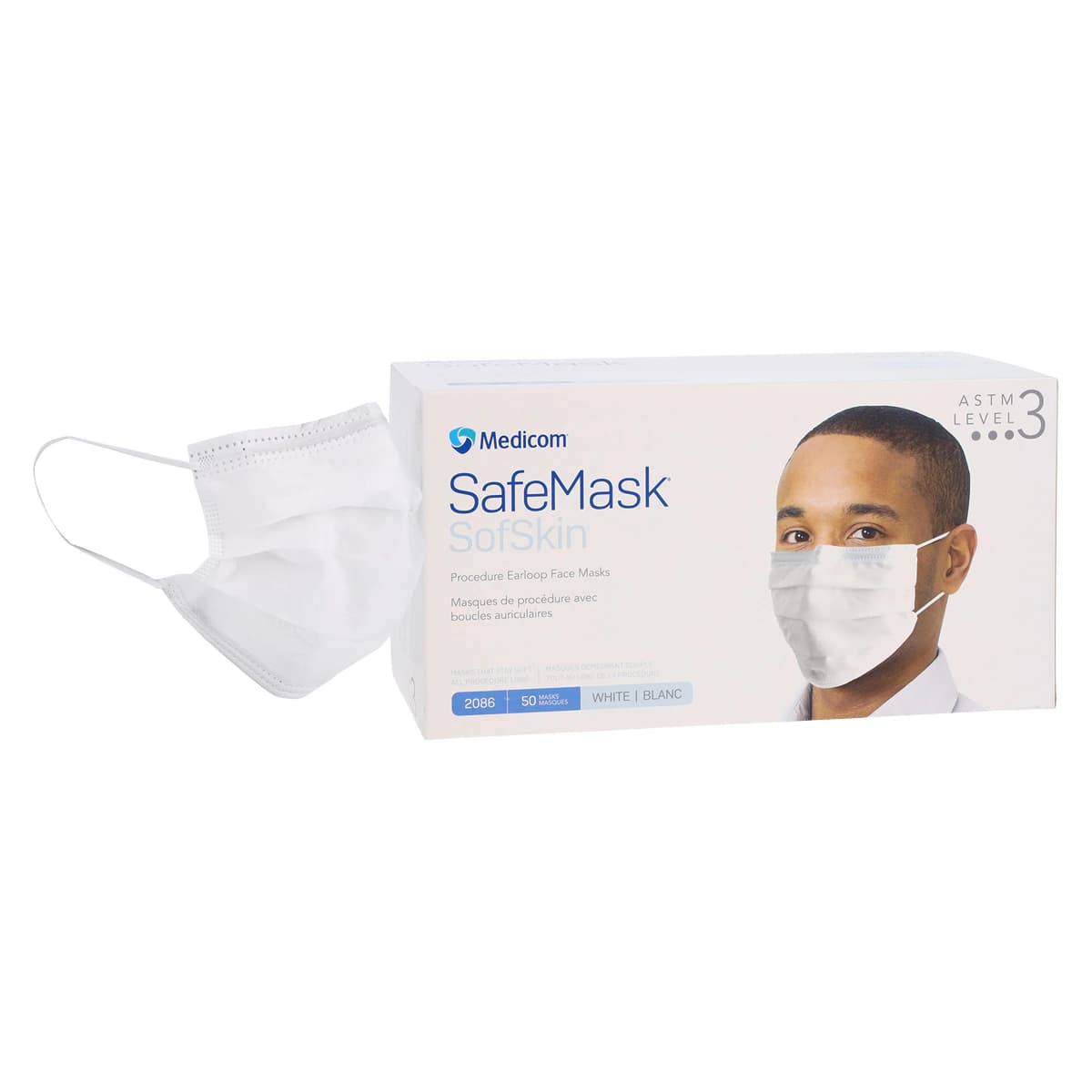 Medicom SafeMask SofSkin Earloop Face Mask, ASTM Level 3, White, 50/Box, 2086 - ATSM Level 3, 50/Box, White, 2086 - Image 1