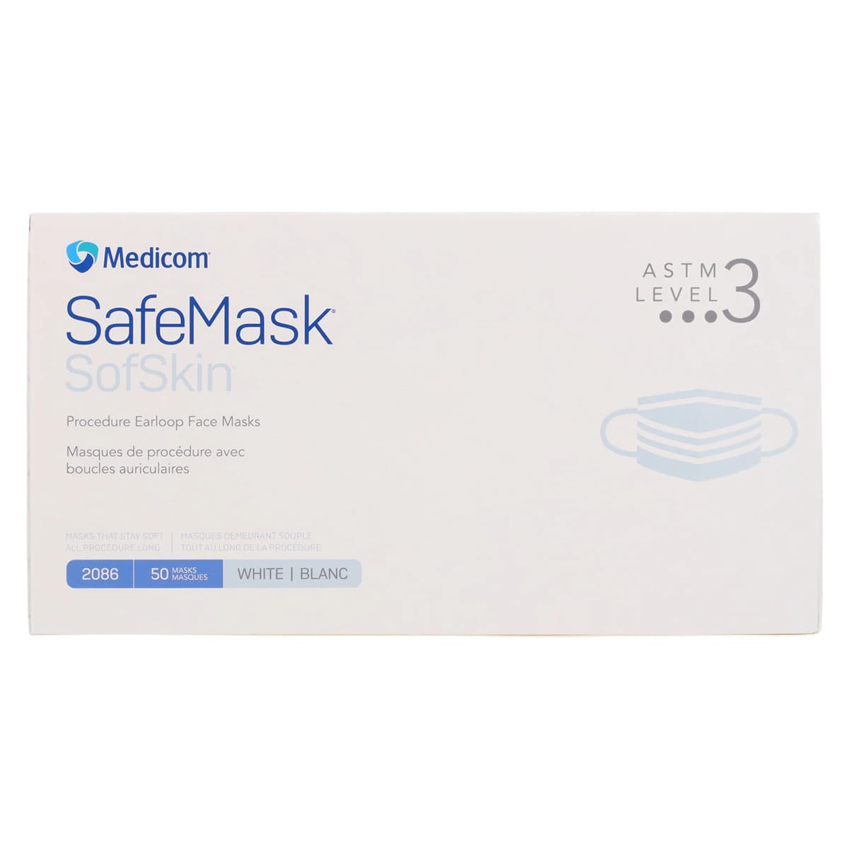 Medicom SafeMask SofSkin Earloop Face Mask, ASTM Level 3, White, 50/Box, 2086 thumbnail 9