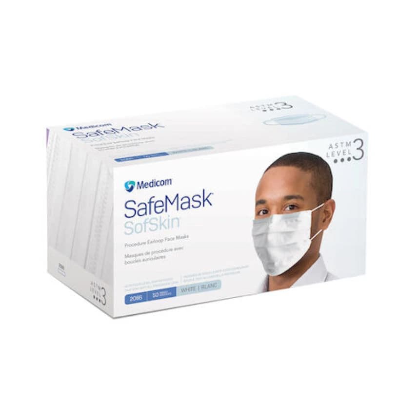 Medicom SafeMask SofSkin Earloop Face Mask, ASTM Level 3, White, 50/Box, 2086 thumbnail 2