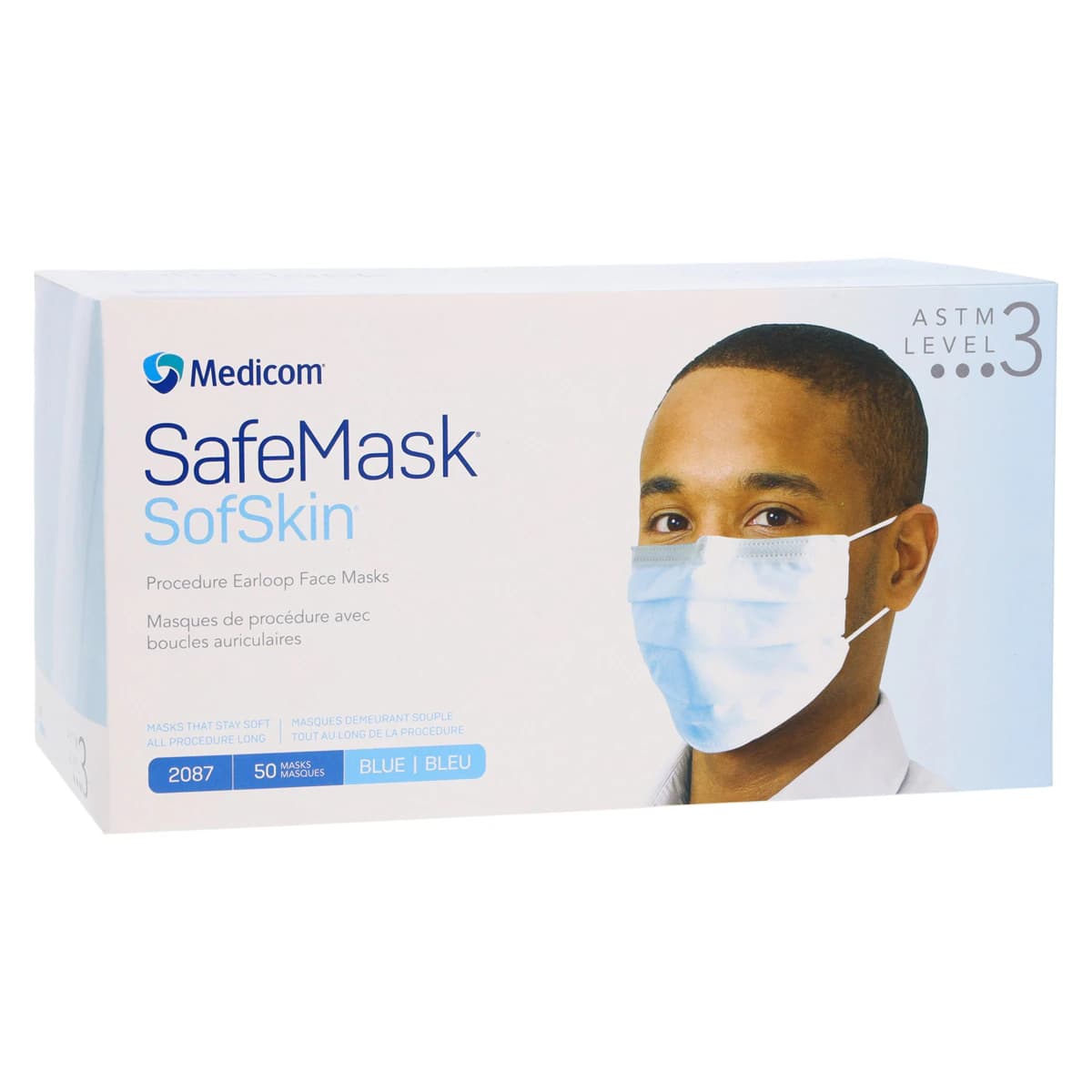 Medicom SafeMask SofSkin Earloop Face Mask, ASTM Level 3, Blue, 50/Box, 2087 thumbnail 4