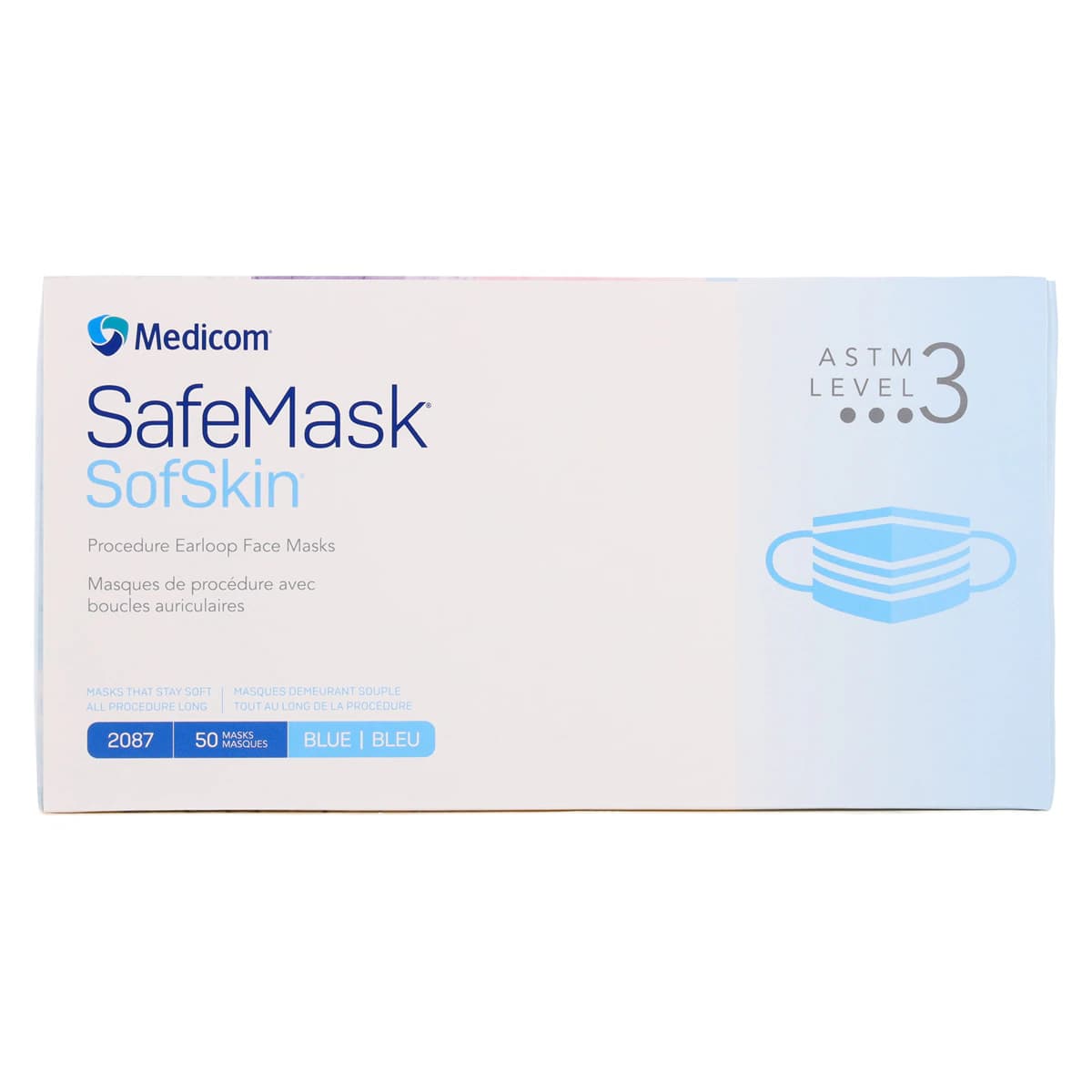 Medicom SafeMask SofSkin Earloop Face Mask, ASTM Level 3, Blue, 50/Box, 2087 thumbnail 9