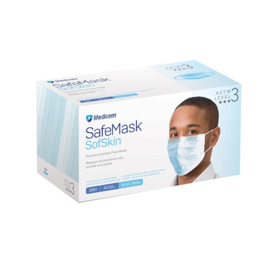 Medicom SafeMask SofSkin Earloop Face Mask, ASTM Level 3, Blue, 50/Box, 2087 - ATSM Level 3, 50/Box, Blue, 2087 - Image 1