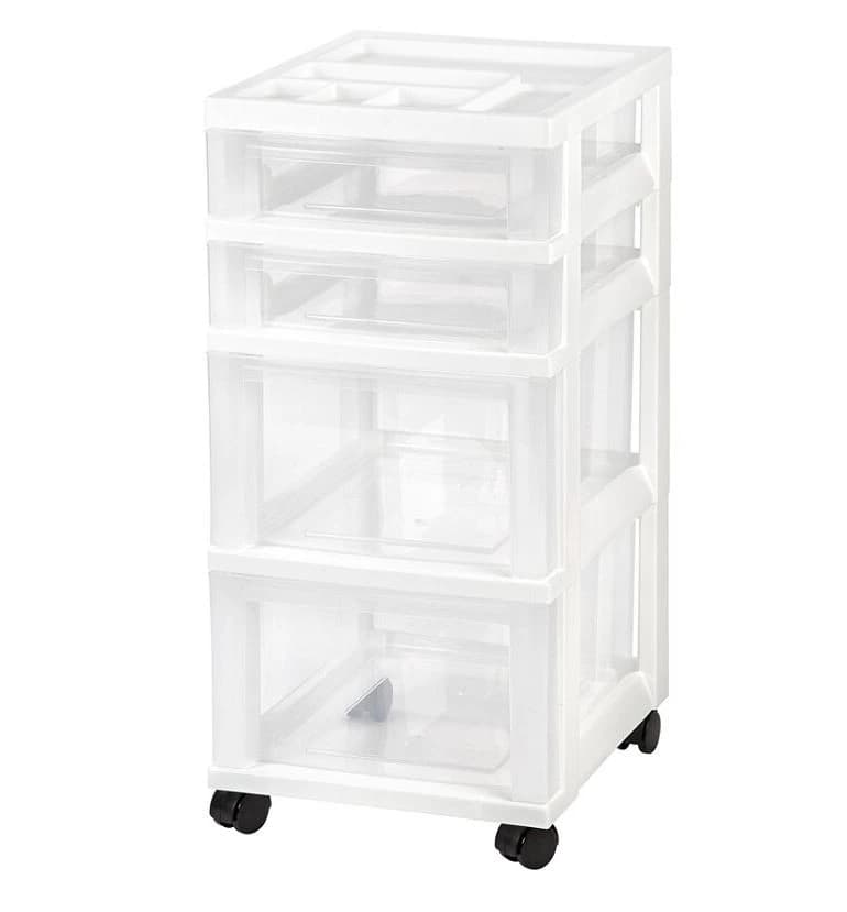 Iris Rolling Plastic Storage Cart, 4 Drawer, White, 14-1/4" x 12-1/16" x 26-7/16" - Cart Storage Rolling 4 Drawer - Image 1
