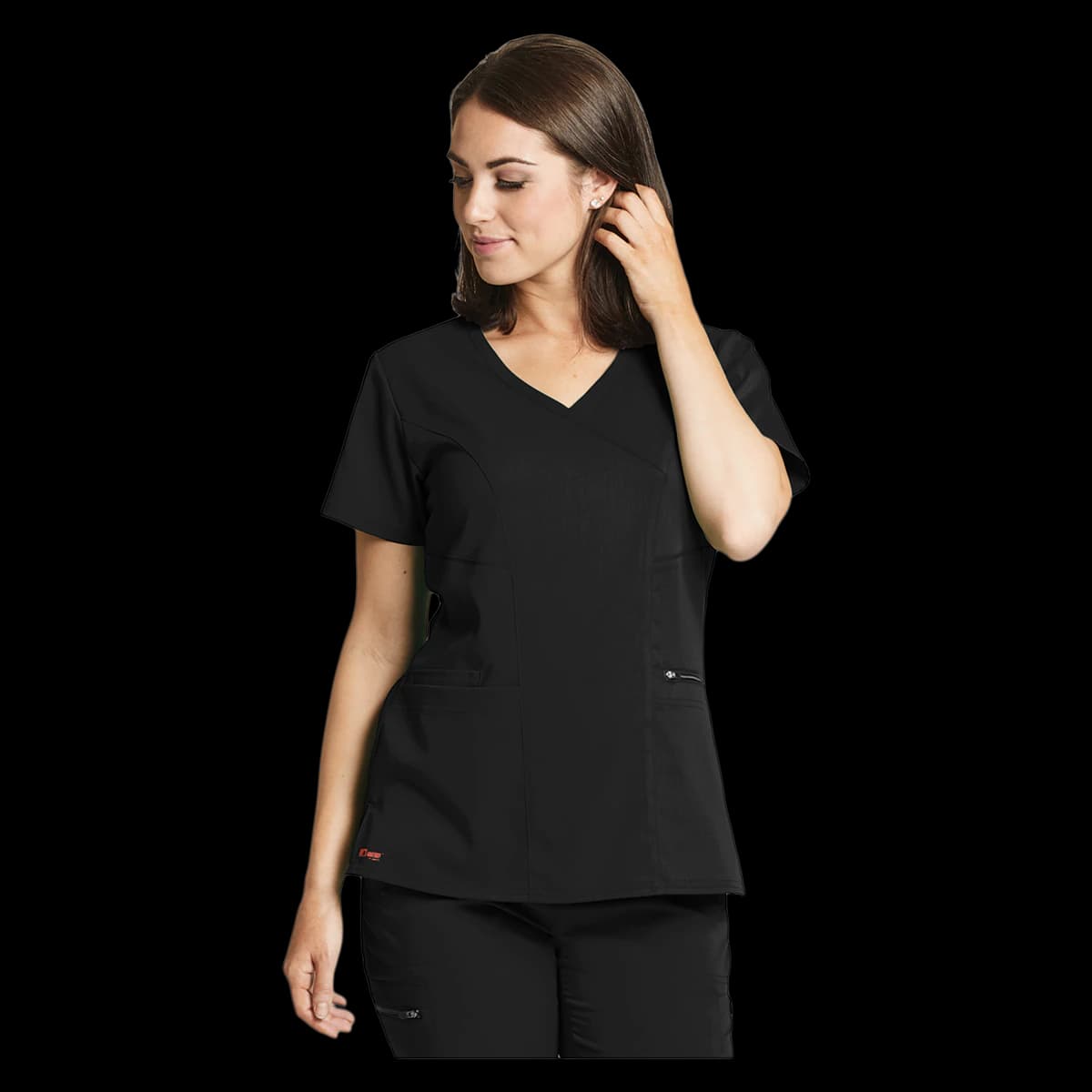 Barco Uniforms Kim Scrub Top V-Neck 3 Pocket, Greys Anatomy Stretch, Womens, Black, 2X Large, Modern Fit with Princess Seams - Kim Scrub Top V-Neck 3Pkt - Image 1