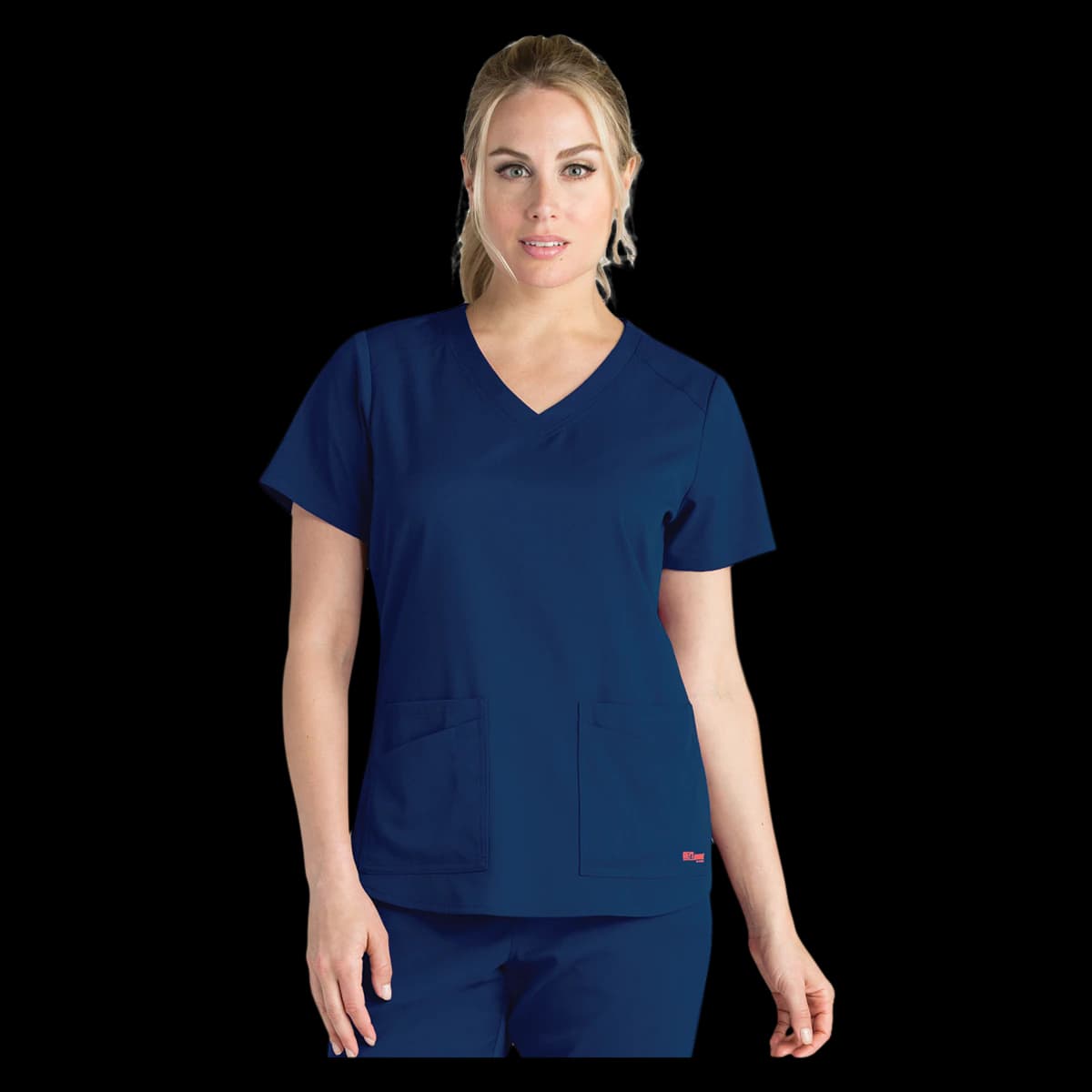 Barco Uniforms Emma Scrub Top, Greys Anatomy Stretch, V-Neck, 4 Pockets, Indigo, Women's X-Small - Emma Scrub Top - Image 1