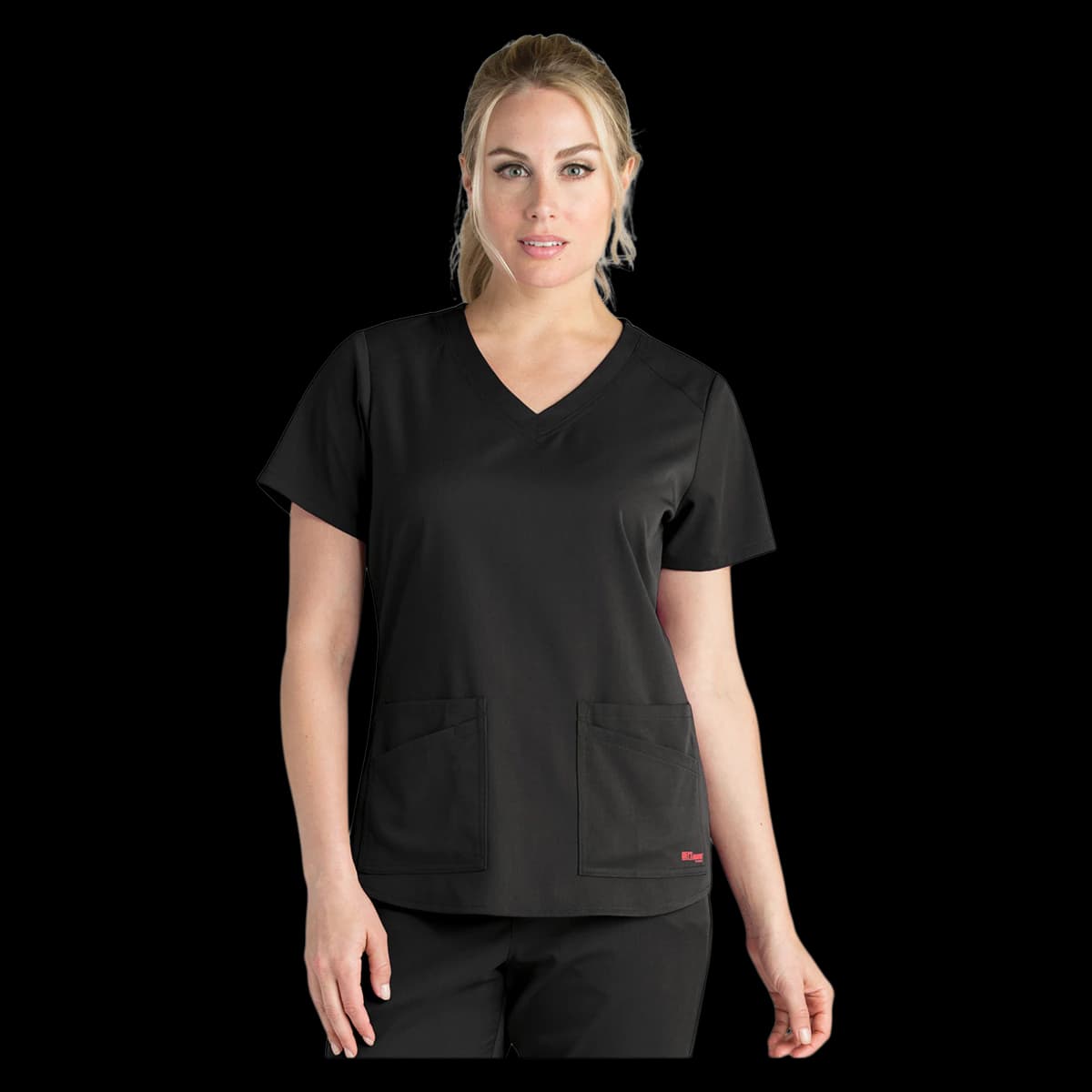 Barco Uniforms Emma Scrub Top, Greys Anatomy Stretch, Women's V-Neck, 4 Pockets, 2X Large, Black - Emma Scrub Top - Image 1
