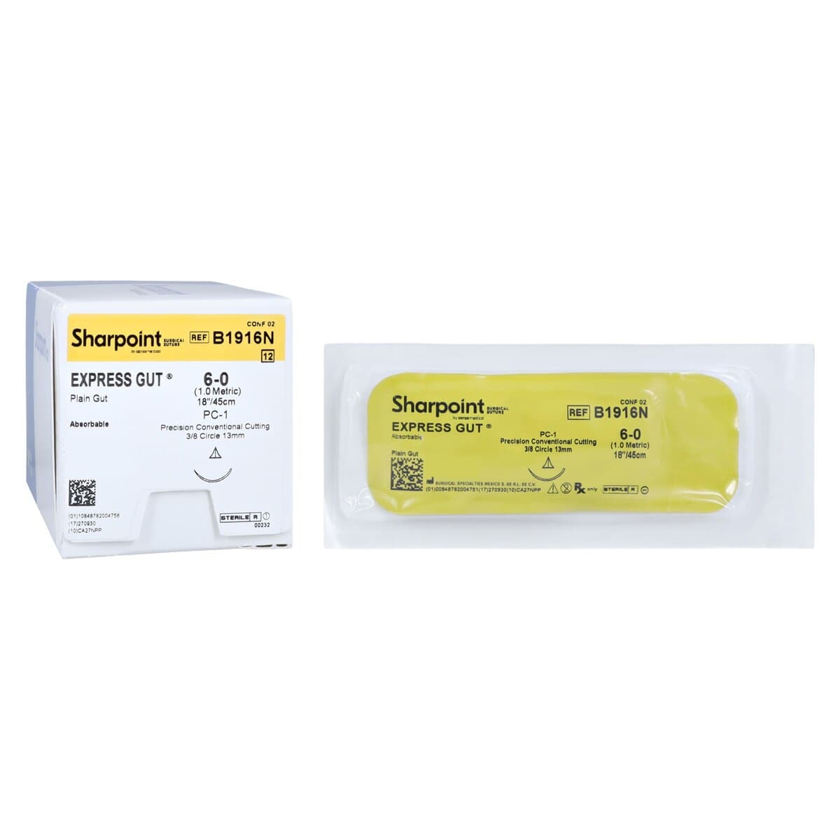 Sharpoint Plus Plain Gut Express Suture, Absorbable, PC-1 Precision Conventional Cutting Needle, 13 mm, 3/8 Circle, 6-0, 45 cm, 12/Pkg thumbnail 2