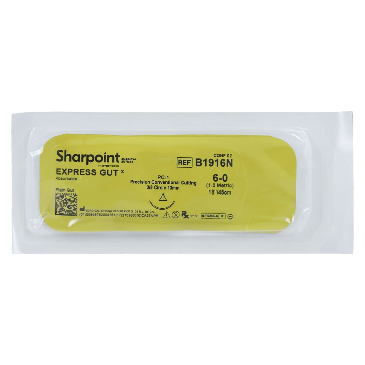 Sharpoint Plus Plain Gut Express Suture, Absorbable, PC-1 Precision Conventional Cutting Needle, 13 mm, 3/8 Circle, 6-0, 45 cm, 12/Pkg thumbnail 3