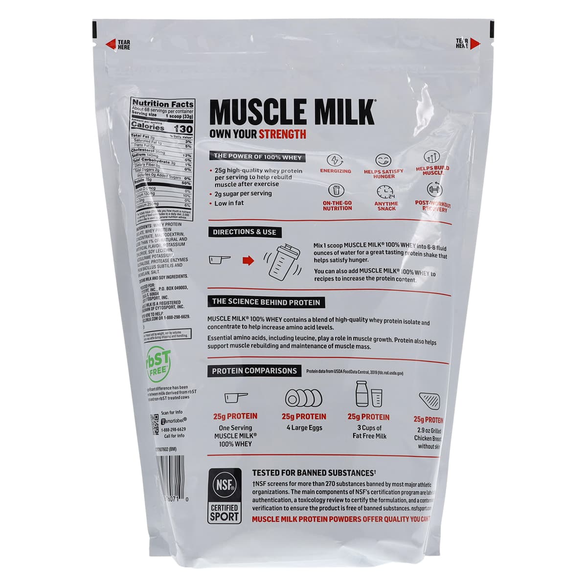 Muscle Milk 100% Whey Protein Powder, Vanilla, 5 lb Bag, 4/Case thumbnail 2