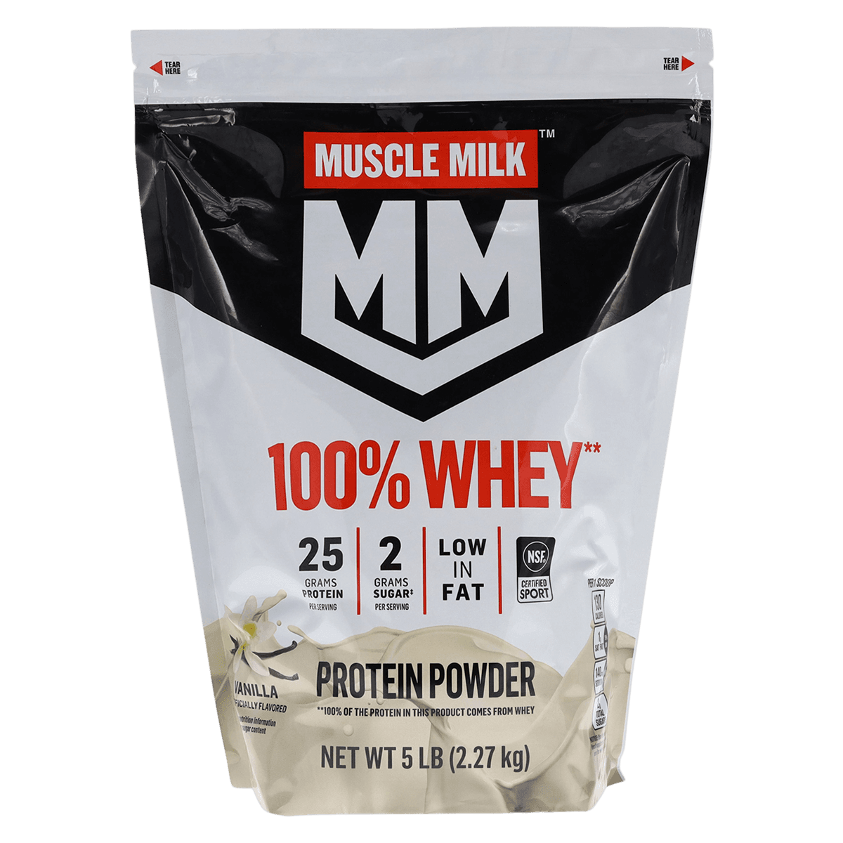 Muscle Milk 100% Whey Protein Powder, Vanilla, 5 lb Bag, 4/Case - Muscle Milk 100% Whey Powder 5 - Image 1