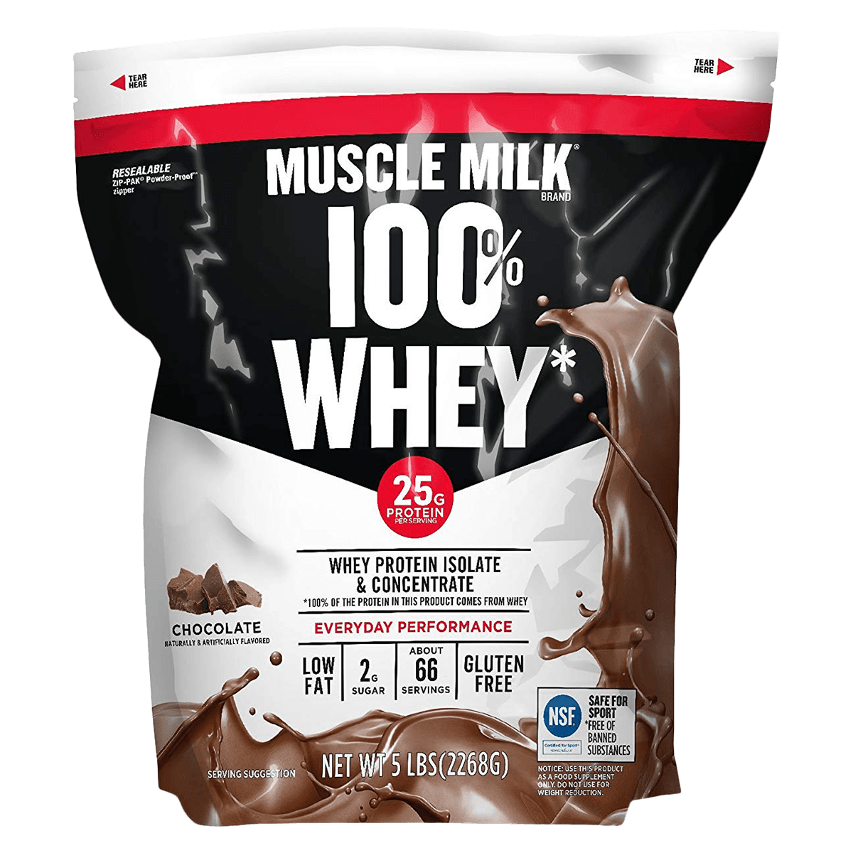 Muscle Milk 100% Whey Protein Powder, Chocolate, 5 lb Bag, 4/Case - Muscle Milk 100% Whey Powder 5 - Image 1