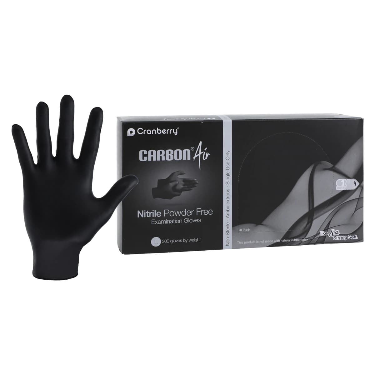 Carbon Air Nitrile Examination Gloves, Powder Free, Non-Sterile, Large, Black, 300/Bx, CR3268 thumbnail 2