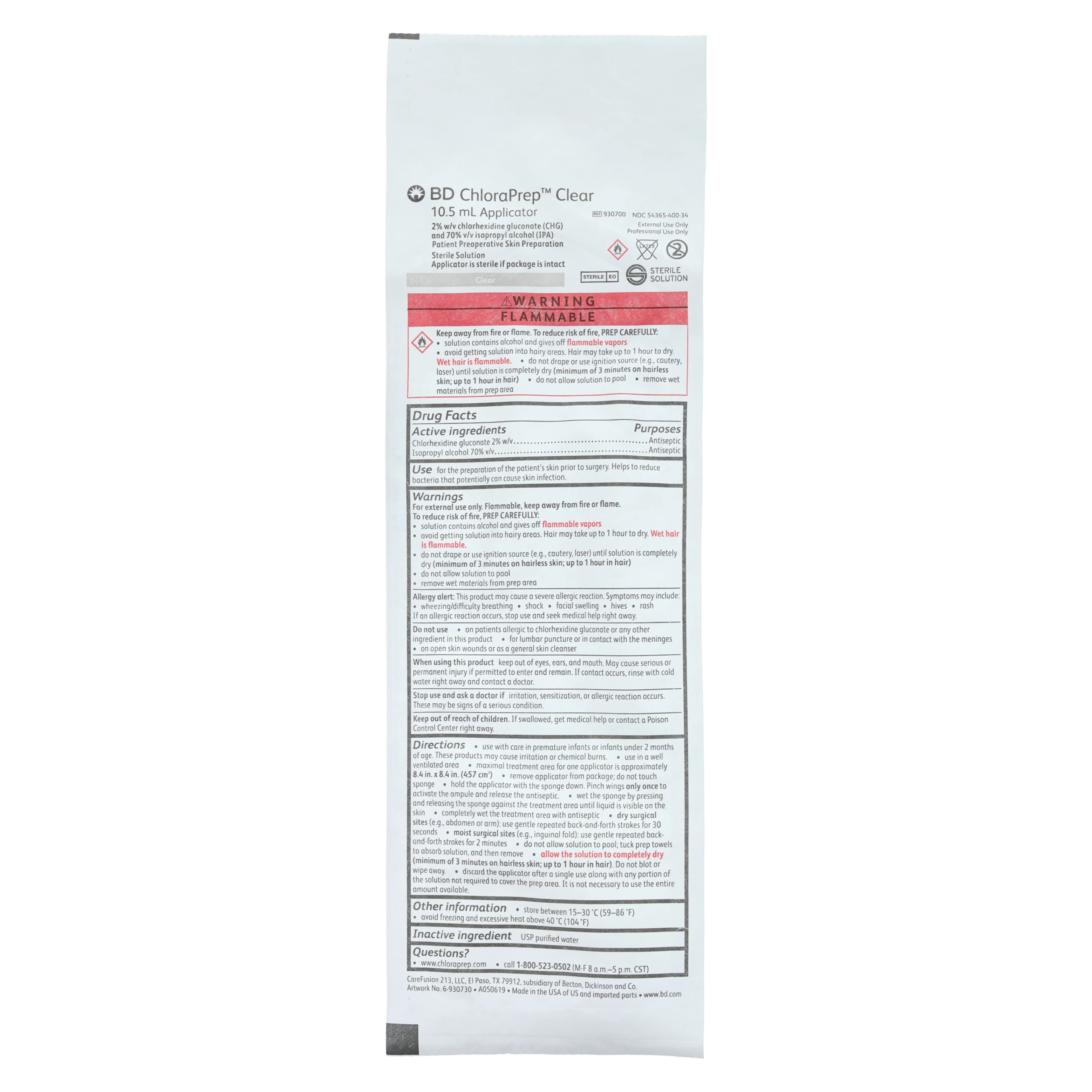 BD ChloraPrep Prep Applicator Foam, 10.5mL, Clear, Sterile, 0.025" x 13-1/8" thumbnail 4