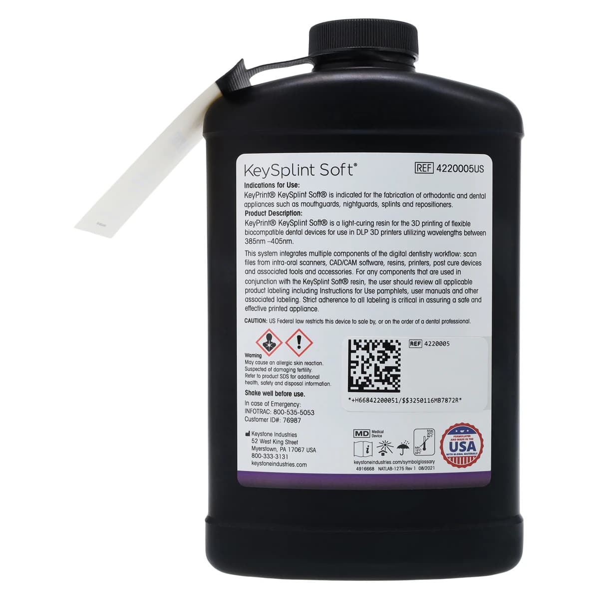 KeyPrint KeySplint Soft 3D Printing Resin, Light Violet Translucent, 1 kg Bottle, 4220005 thumbnail 2