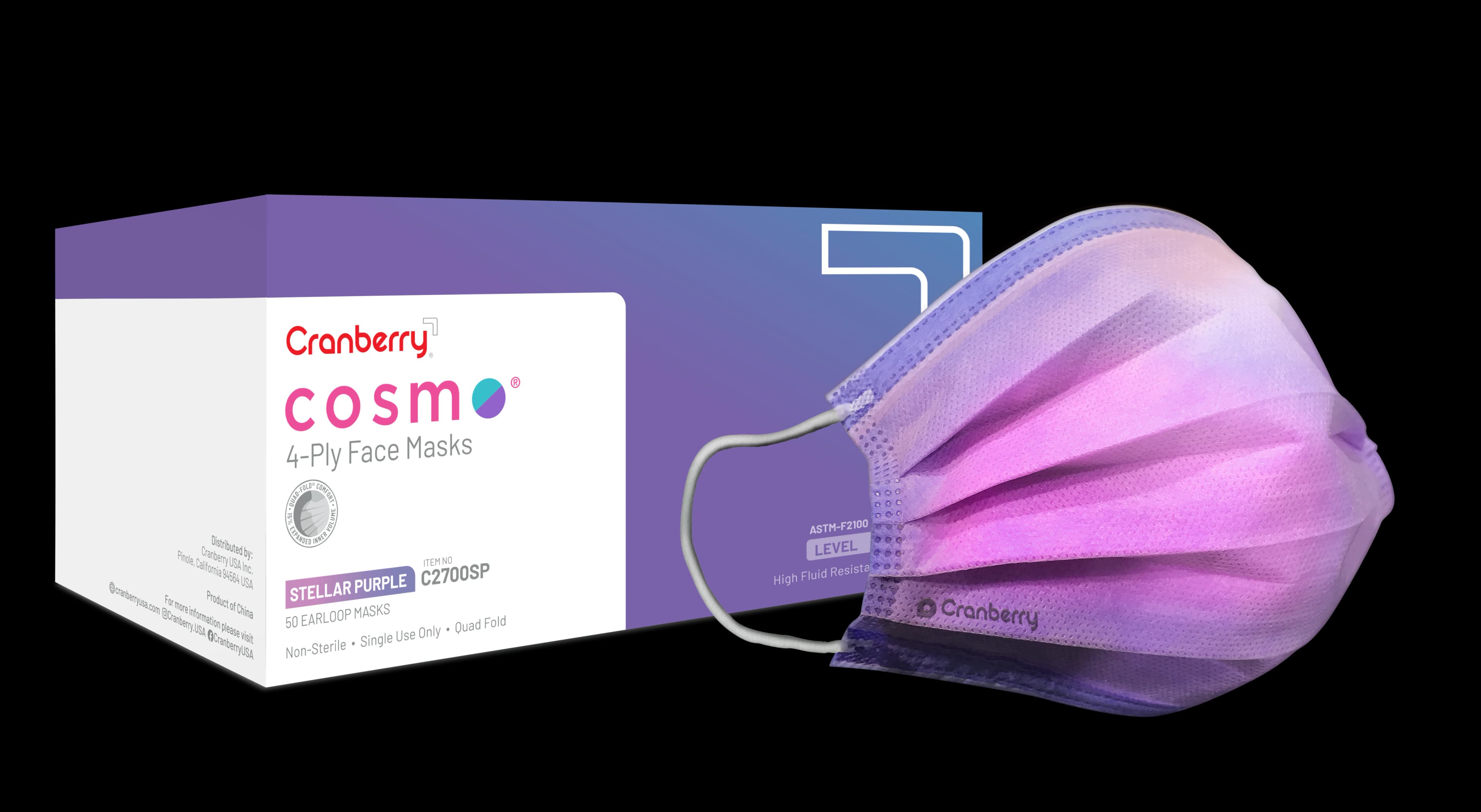 Cranberry Cosmo Procedure Face Mask, ASTM Level 3, Stellar Purple, 50/Box, C2700SP thumbnail 2