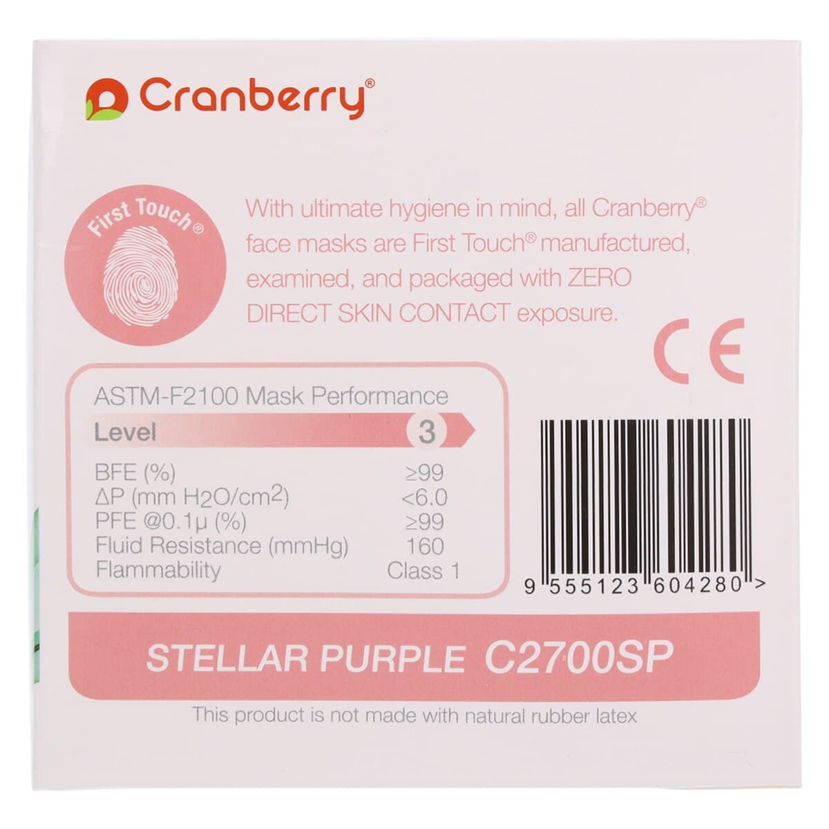 Cranberry Cosmo Procedure Face Mask, ASTM Level 3, Stellar Purple, 50/Box, C2700SP thumbnail 8