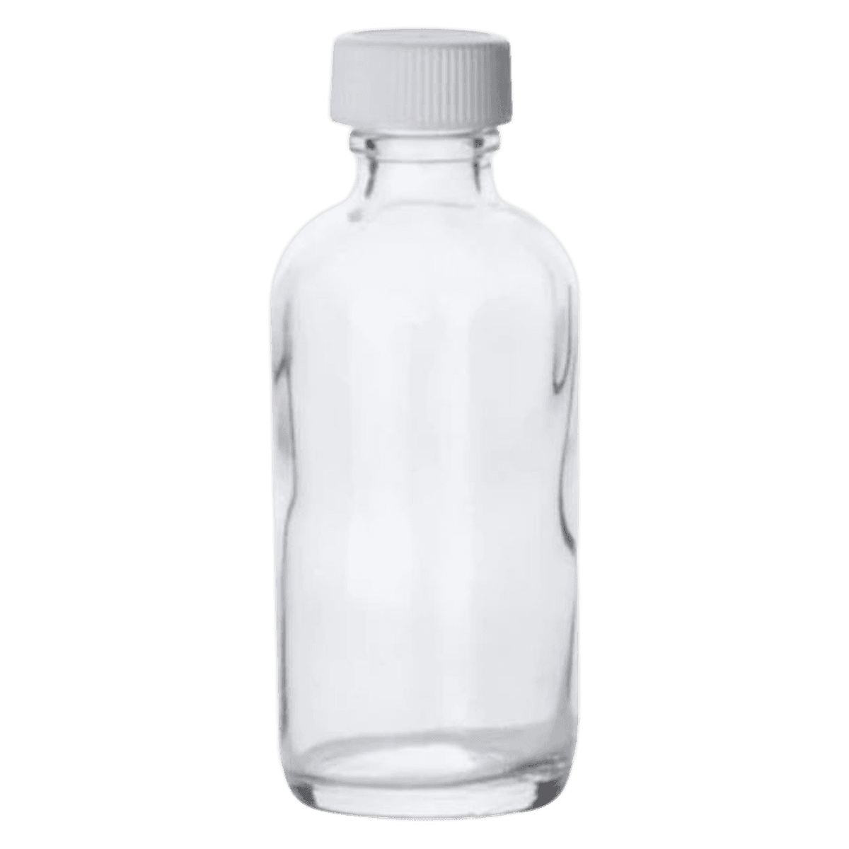 Boston Round Glass Bottle, Soda-Lime, 60 mL (2 oz), Clear, White Screw Cap with PE Foam/PTFE Closure, 24/Case - Bottle Boston Round Glass - Image 1