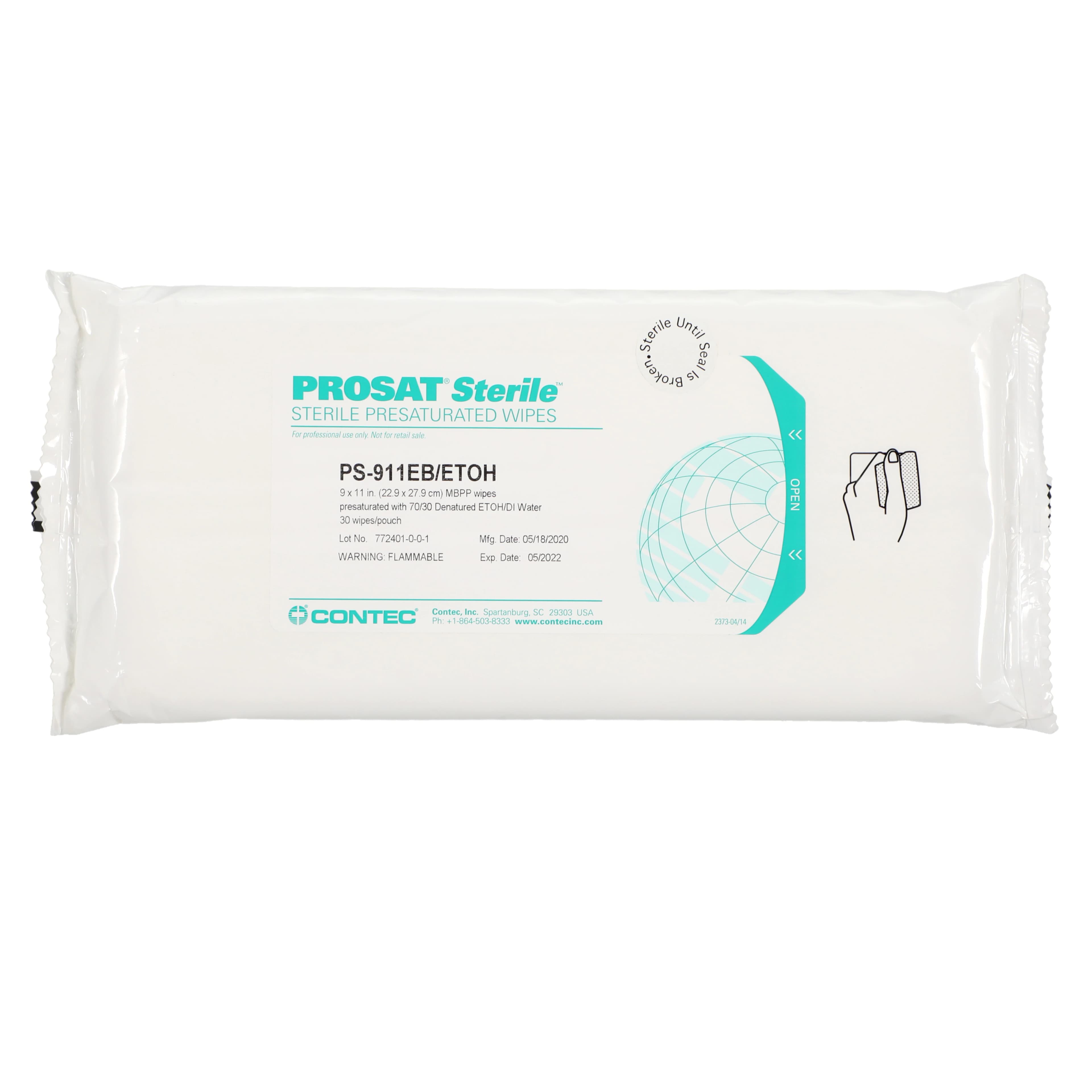 Contec Prosat Presaturated Chlorhexidine Sterile Wipes, 9 in x 11 in, 30/Pouch - Wipes Presaturated Clnrm Strl - Image 1