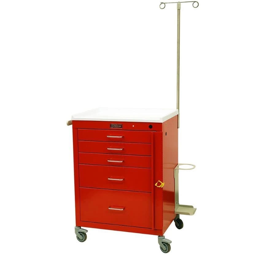 Harloff Mini24 Emergency Cart, 5 Drawer with Accessories Package, 20.5" x 30.5" x 63.25", 3" Swivel Casters, Breakaway Lock - Cart Emrgncy 5Drwr w/Aces Pckg - Image 1