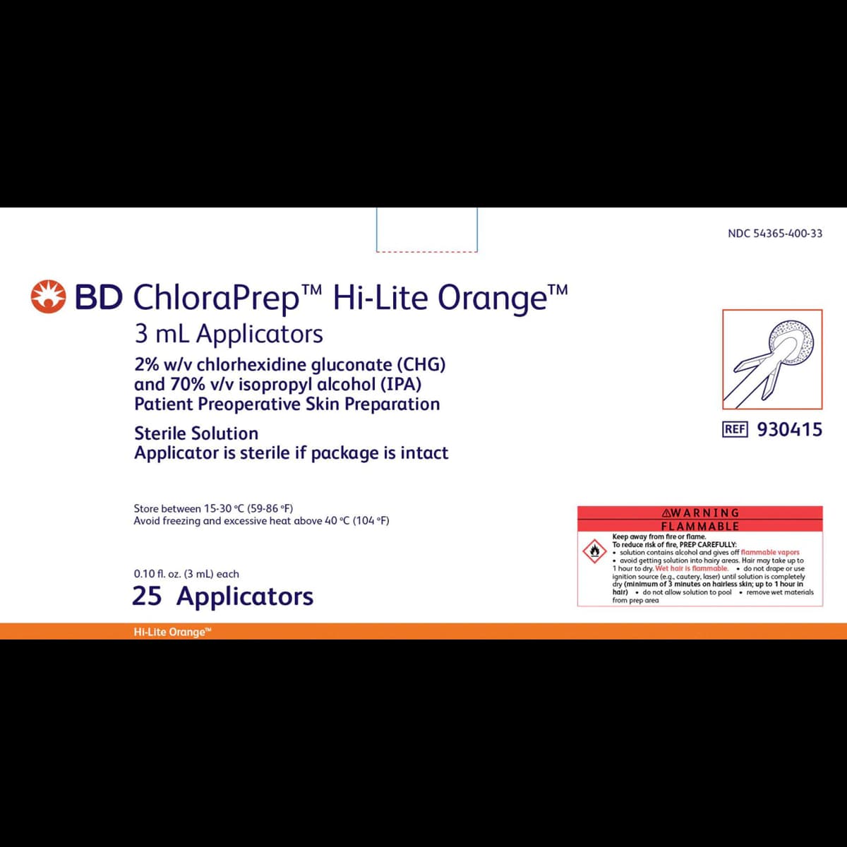 BD ChloraPrep Hi-Lite Applicator Sponge, 3mL, Orange Tint, Sterile - BD 3mL ChloraPrep Hi-Lite Ora - Image 1