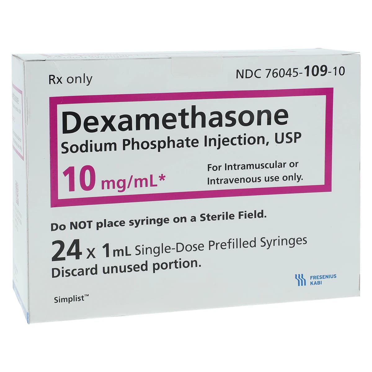 Dexamethasone Sodium Phosphate Injection, 10 mg/mL, 1 mL Prefilled Syringe, 24/Package - Dexamethasone Sod Phos PF Syr - Image 1