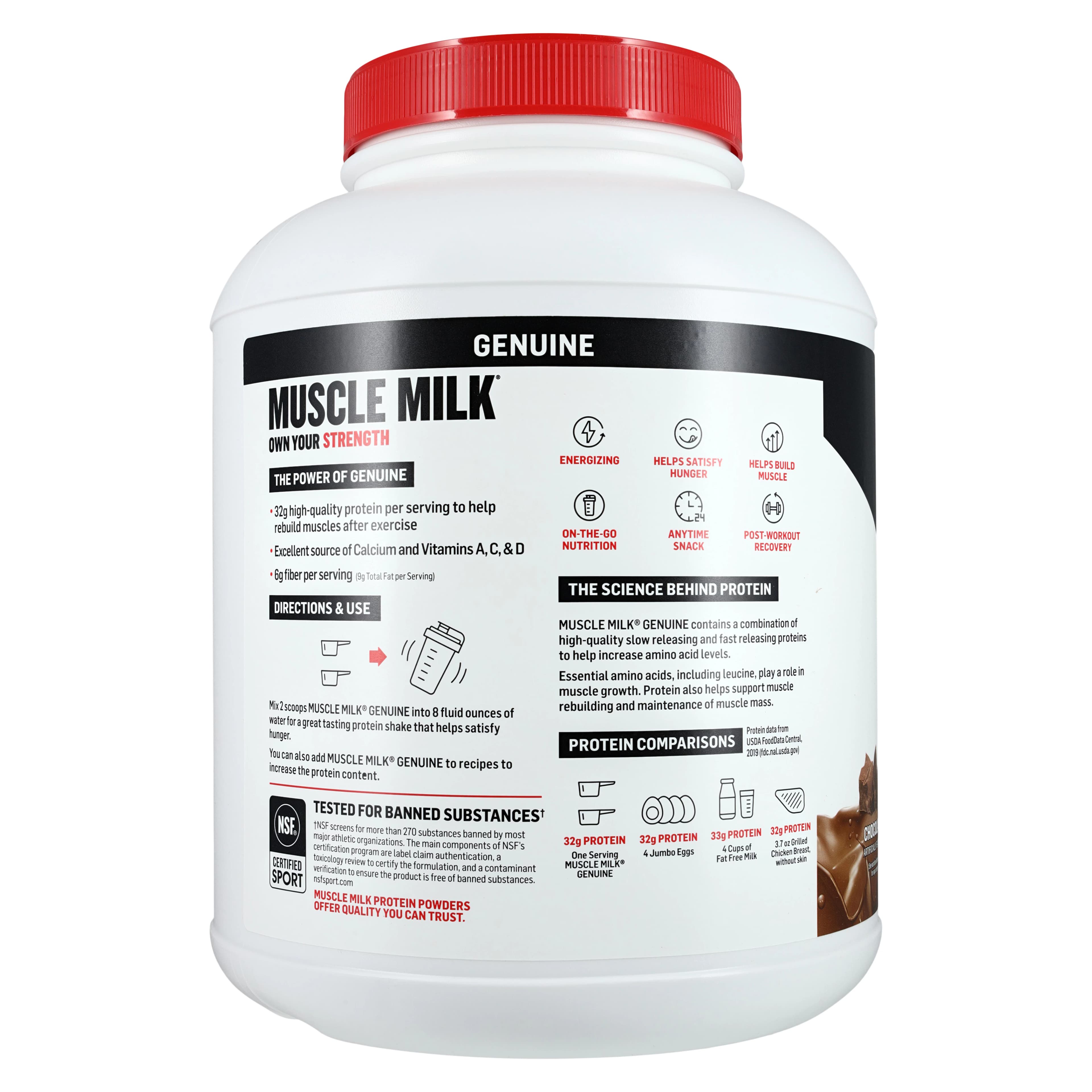 Muscle Milk Genuine Protein Powder, Chocolate, 4.9 lb Tub (4/Case) thumbnail 2