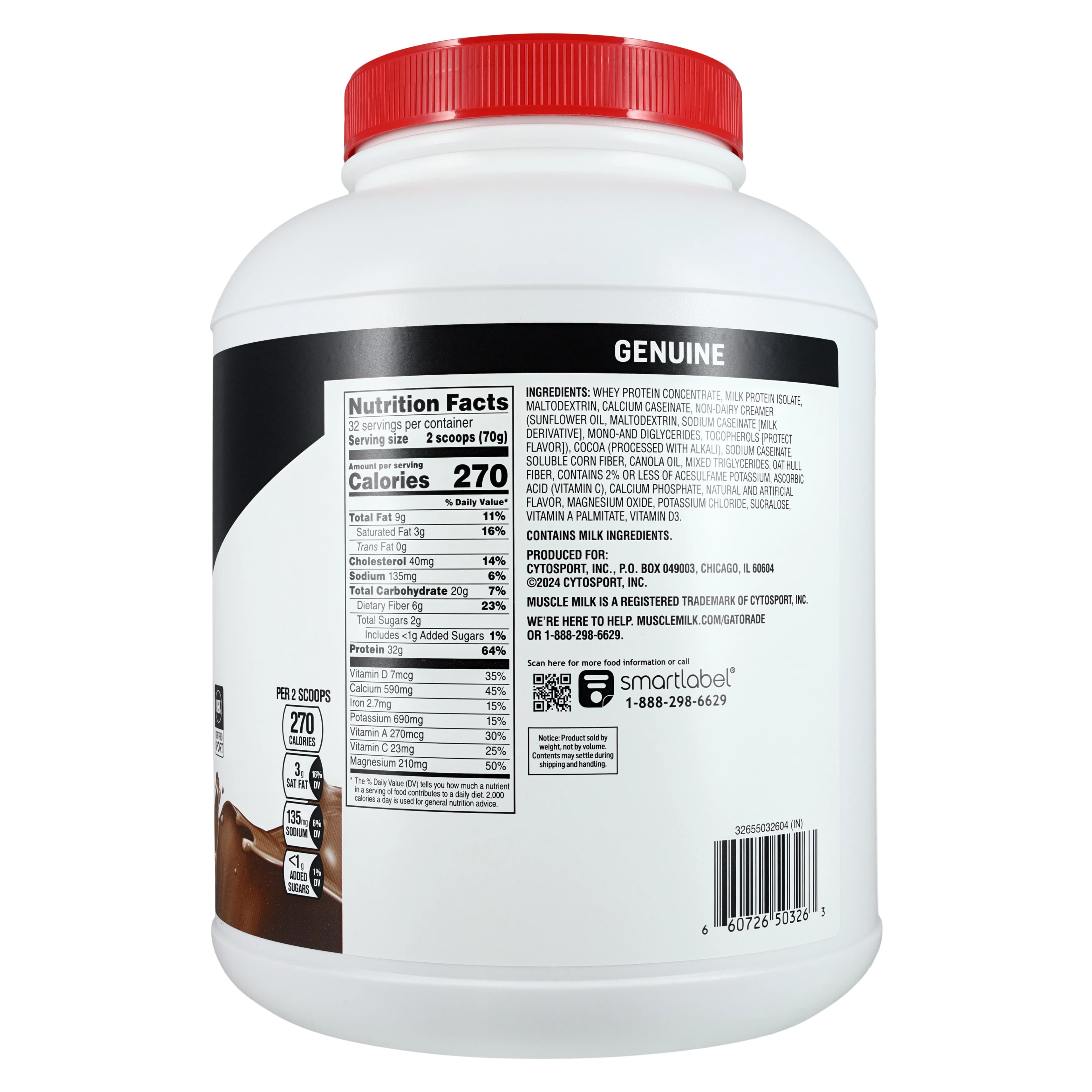 Muscle Milk Genuine Protein Powder, Chocolate, 4.9 lb Tub (4/Case) thumbnail 3