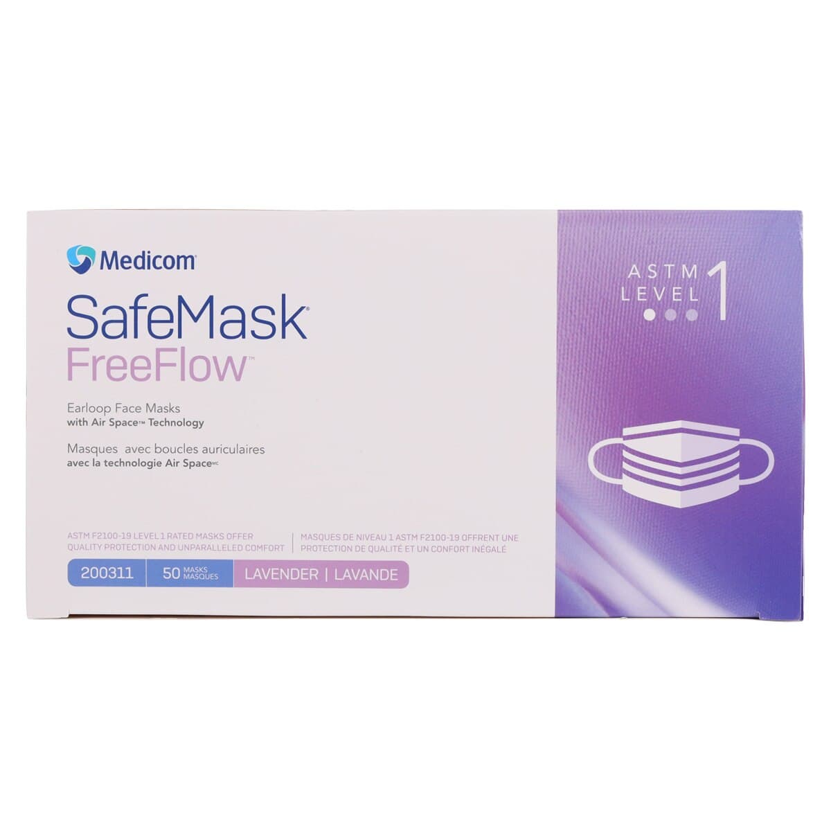 Medicom SafeMask FreeFlow Procedure Face Mask, ASTM Level 1, Lavender, Ear Loop, 50/Box thumbnail 9