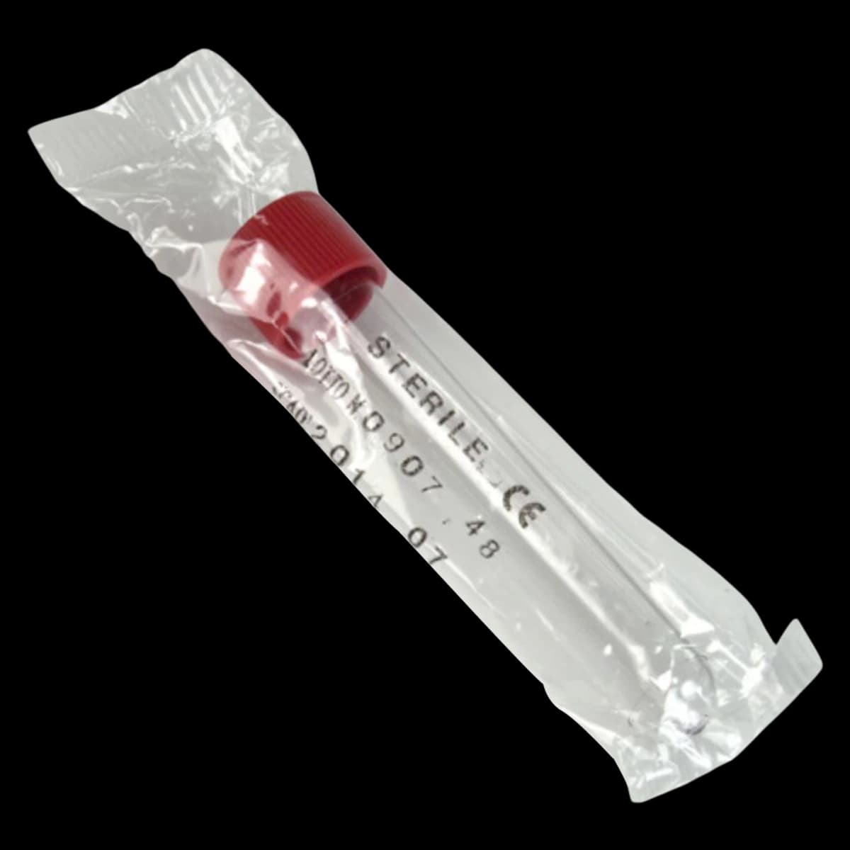 Globe Scientific Polystyrene Test Tube with Attached Red Screw Cap, 12mL, 16x100mm, Sterile, Individually Wrapped, 750/Case - Tube Test PS w/ Red Cap Steri - Image 1